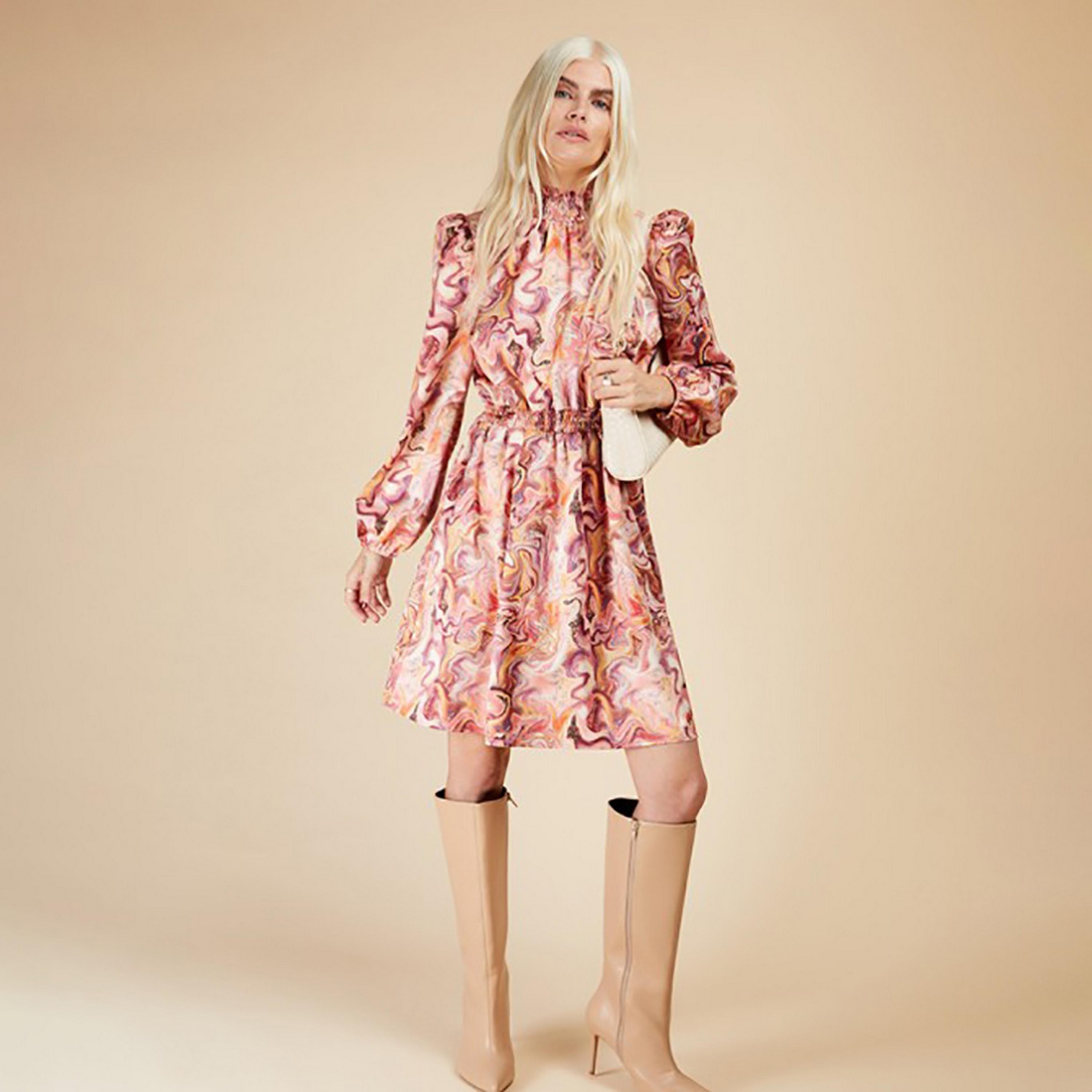Little Mistress Multicolour Printed Puff Sleeves Fit and Flared Mini Women's Dress-women-clothing-dresses-image-1
