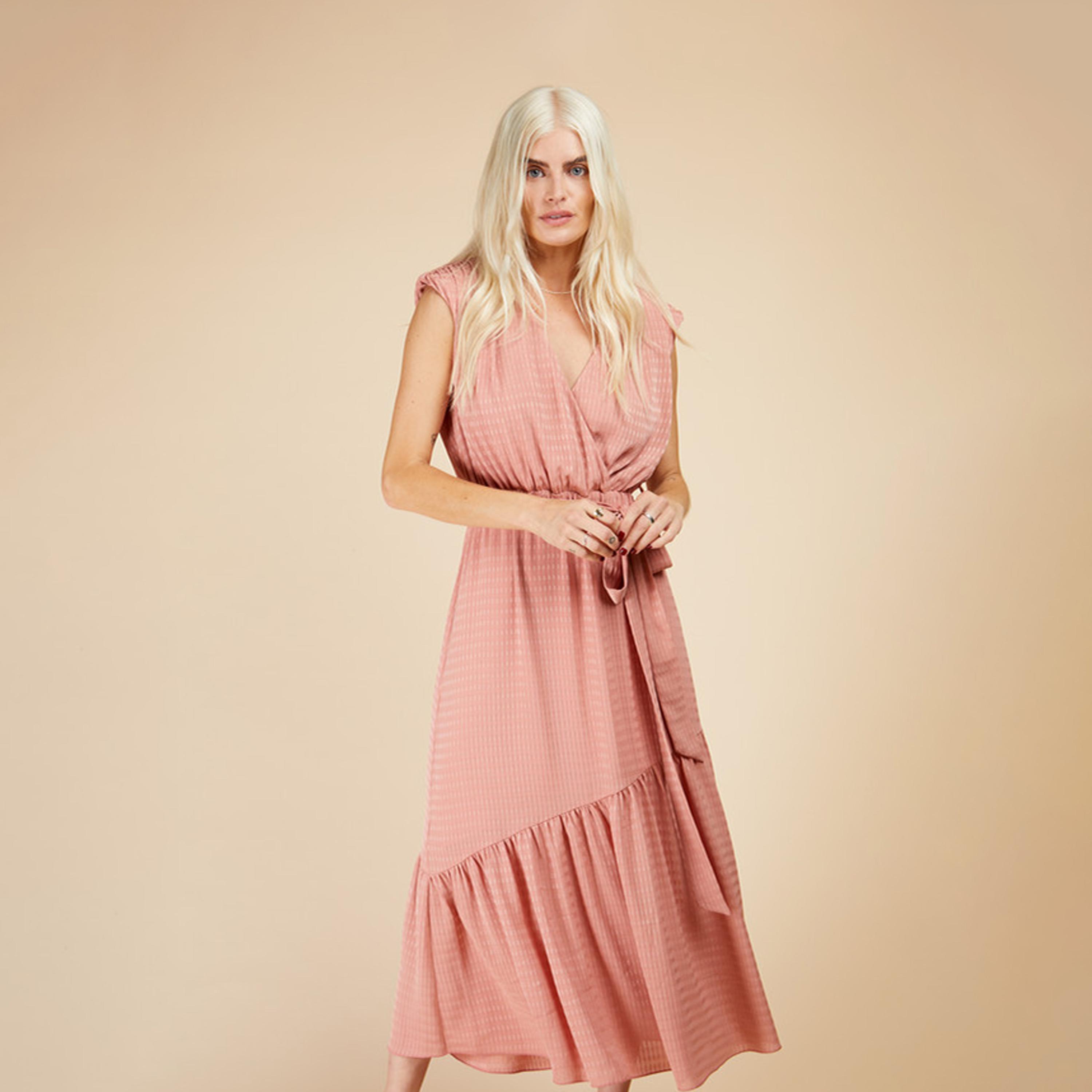 ليتل مسترس- فستان ملفوف ياقة على شكل V متوسط الطول أكمام قصيرة-women-clothing-dresses-image-1