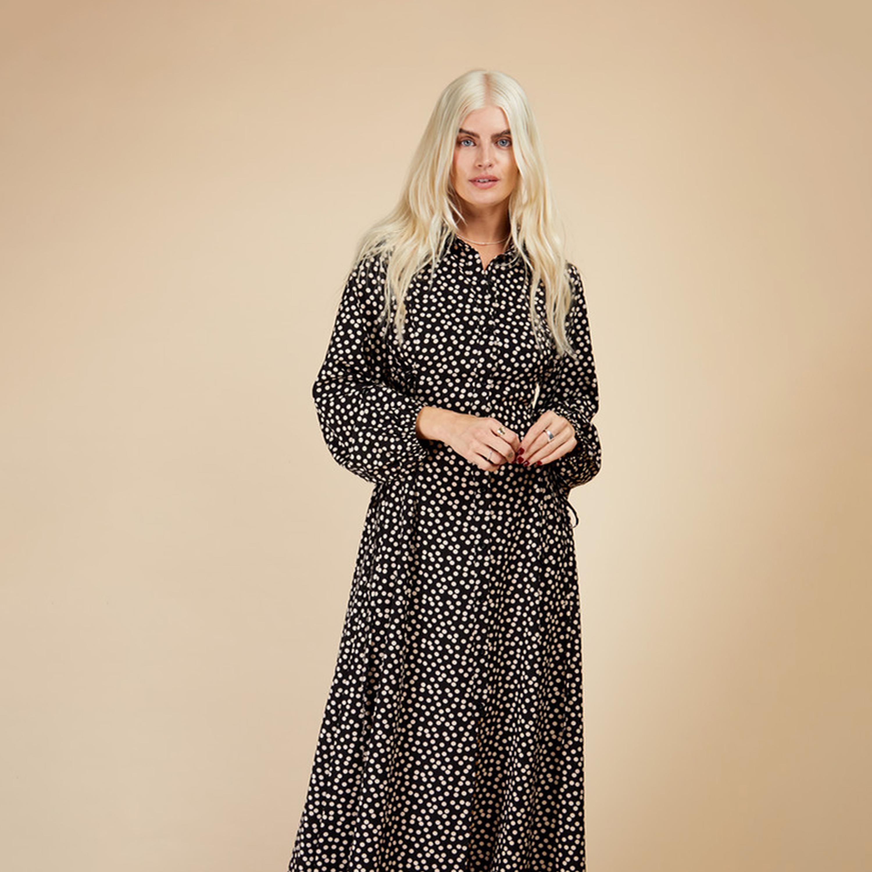 Little Mistress Printed Collared Shirt Maxi Dress with Long Sleeves-women-clothing-dresses-image-2