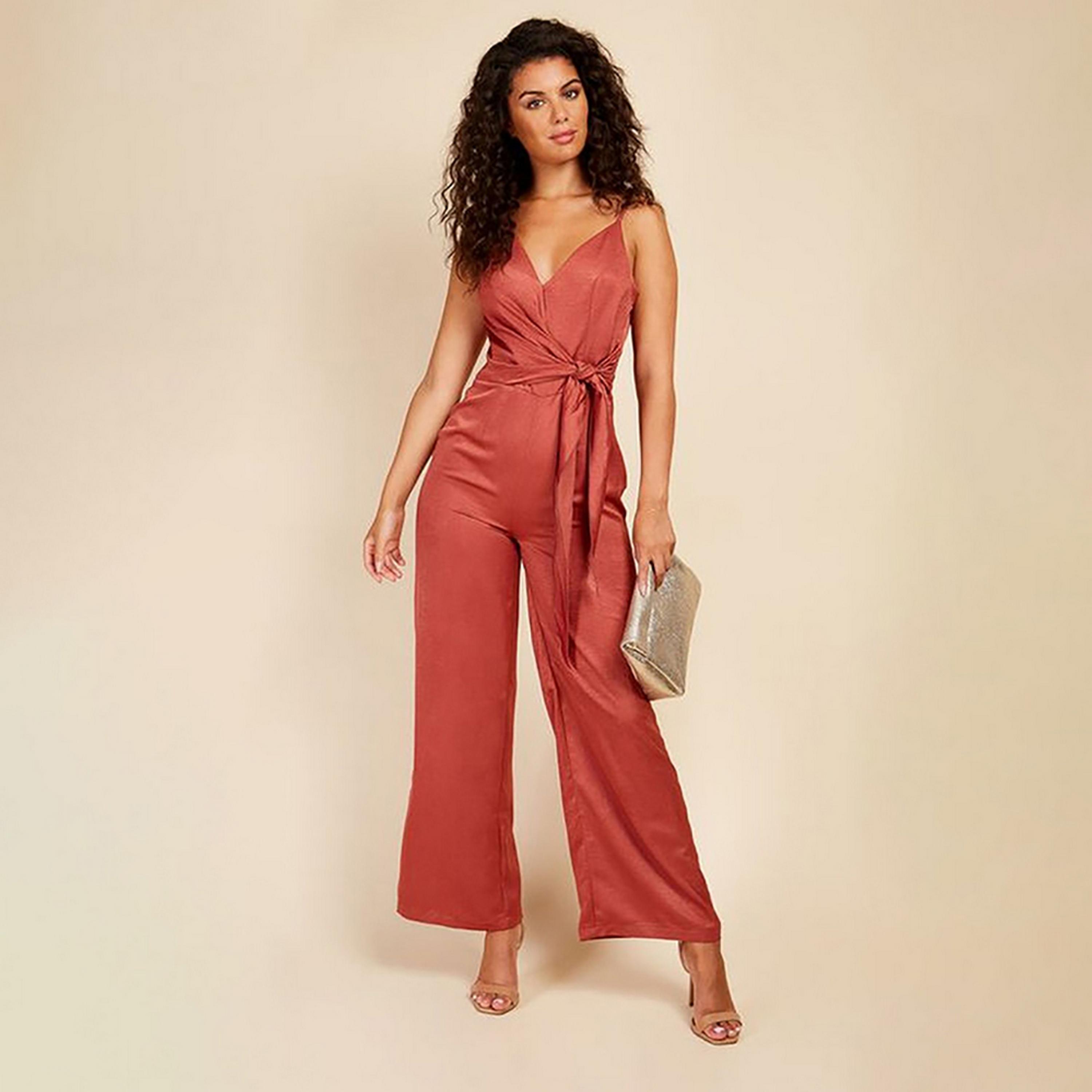 Little Mistress Rose Plain Plunge Neck Women's Jumpsuit-women-clothing-jumpsuits-image-1