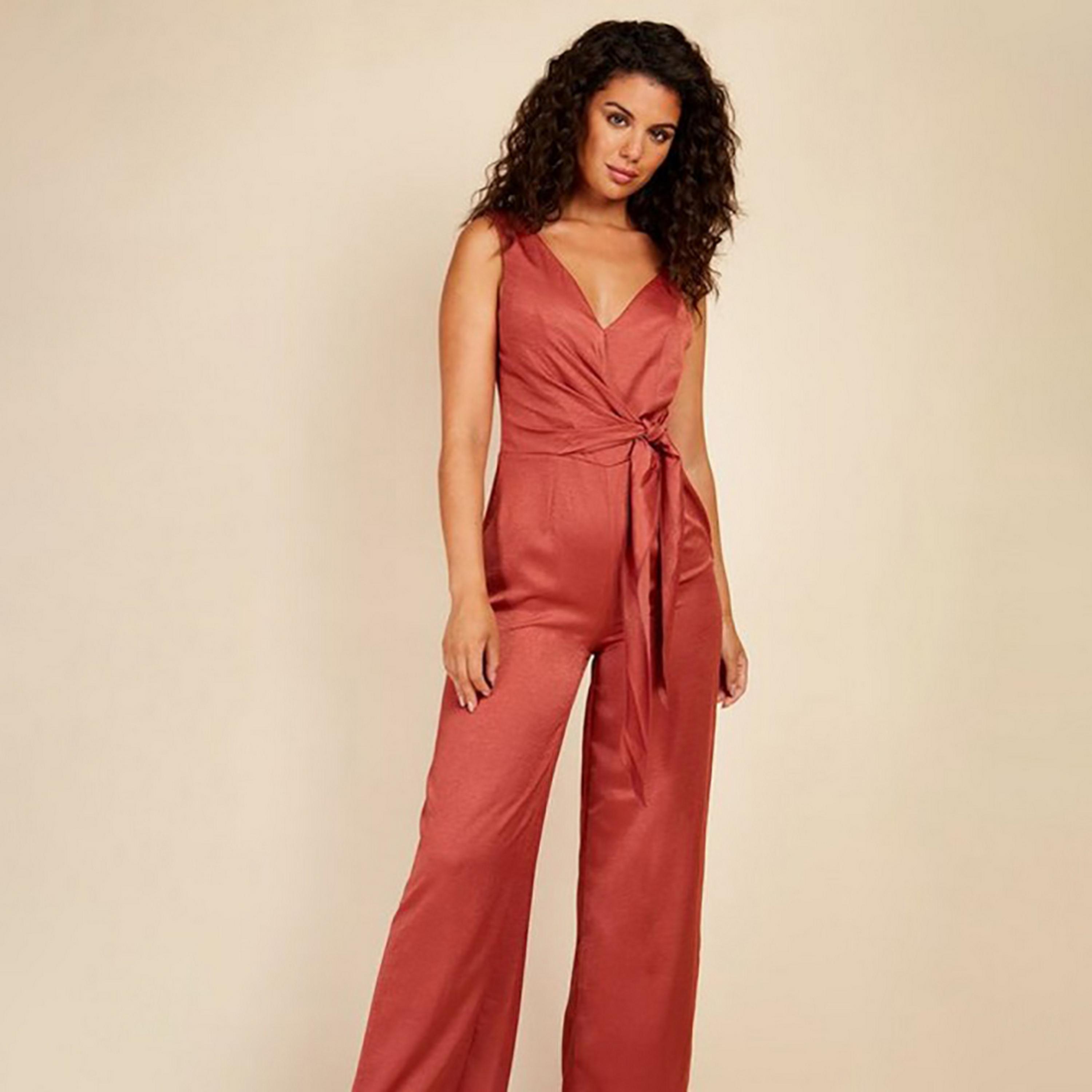 Little Mistress Rose Plain Plunge Neck Women's Jumpsuit-women-clothing-jumpsuits-image-4