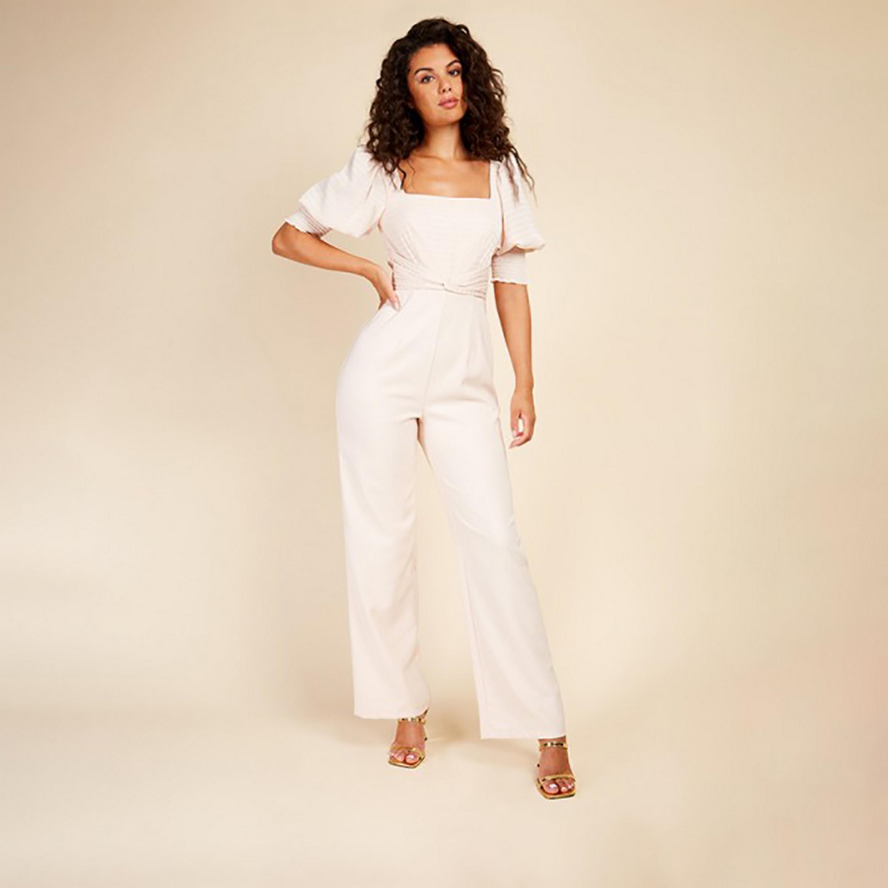 Little Mistress Beige Plain Puff Sleeves Women's Jumpsuit-women-clothing-jumpsuits-image-1