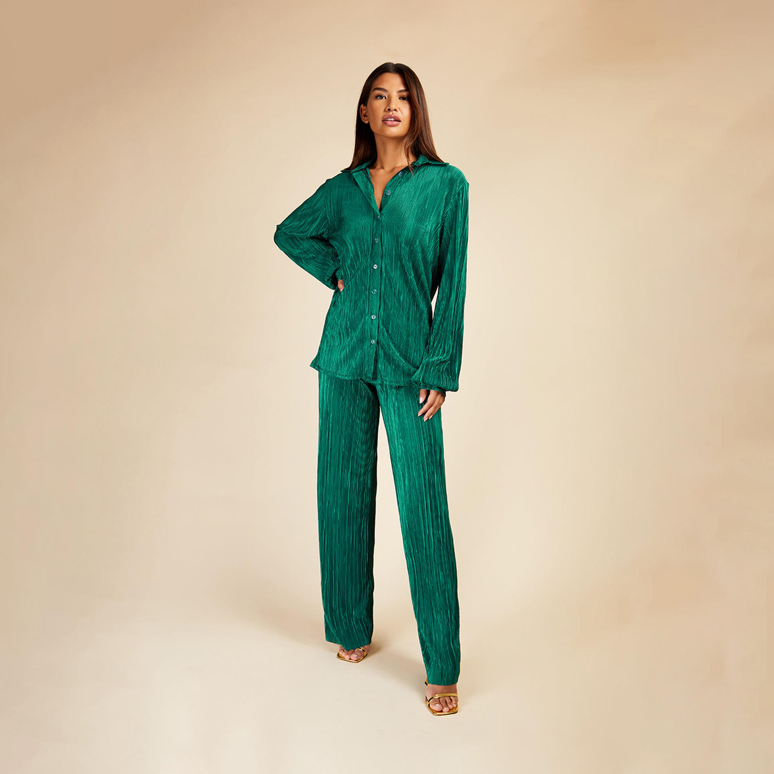 Little Mistress Satin Textured V-neck Dropped Sleeves Oversized Shirt-women-clothing-shirtsandblouses-shirts-image-2
