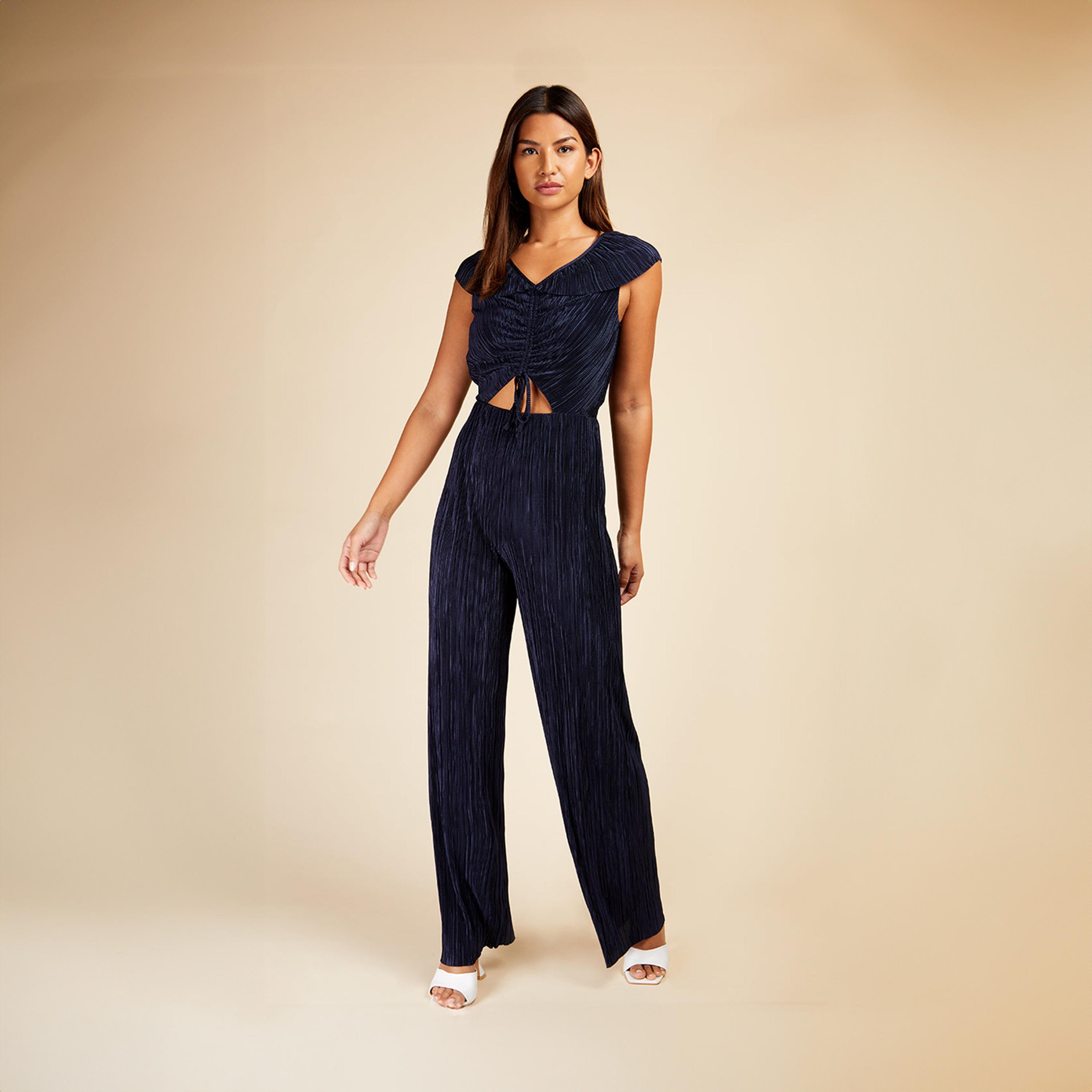 ليتل مسترس- جمبسوت مخطط ياقة على شكل V بدون أكمام-women-clothing-jumpsuits-image-1