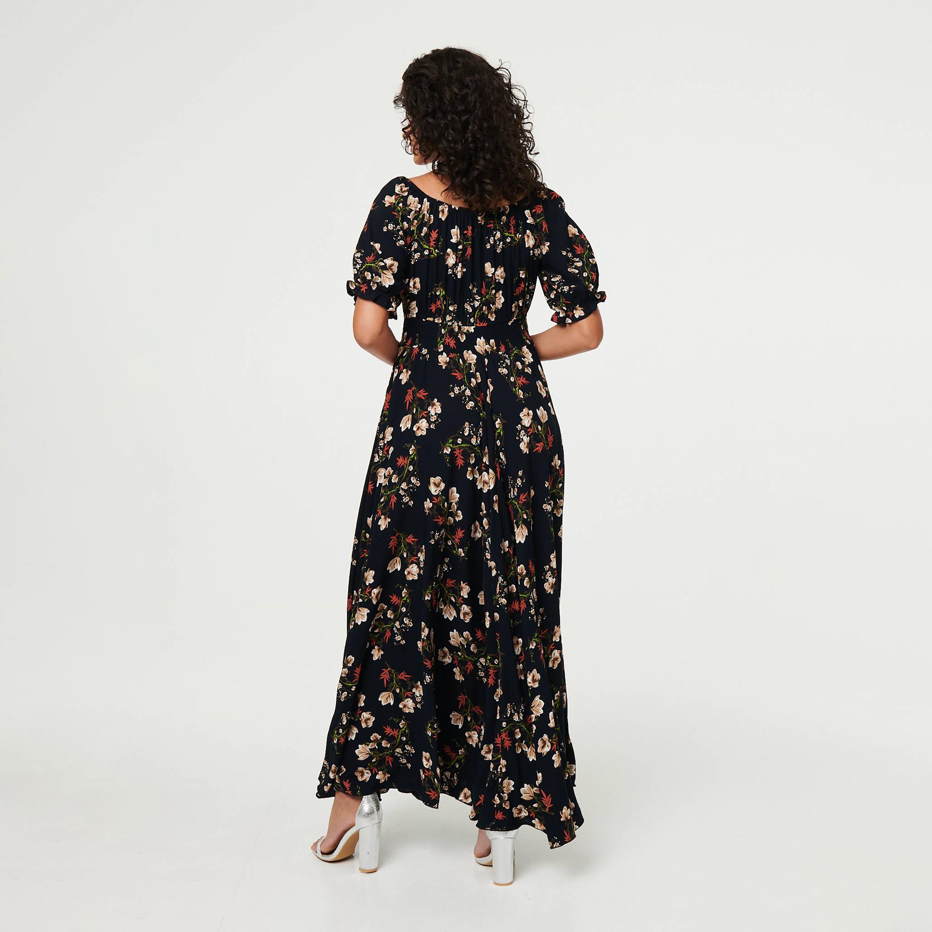 فستان ماكسي "فيت آند فلير" واسع بأكمام "باف" منفوخة وطبعة زهور من إيزابيل لندن-women-clothing-dresses-image-7
