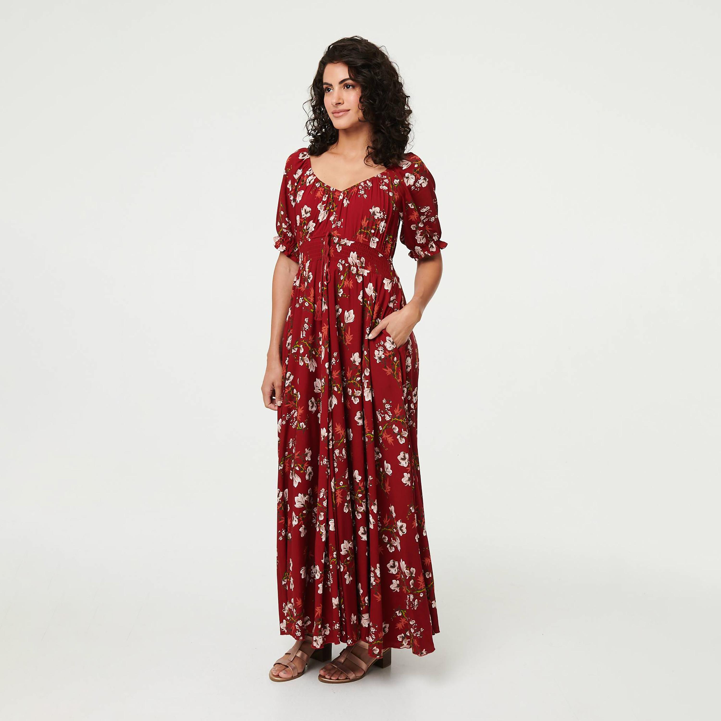 فستان ماكسي "فيت آند فلير" واسع بأكمام "باف" منفوخة وطبعة زهور من إيزابيل لندن-women-clothing-dresses-image-1