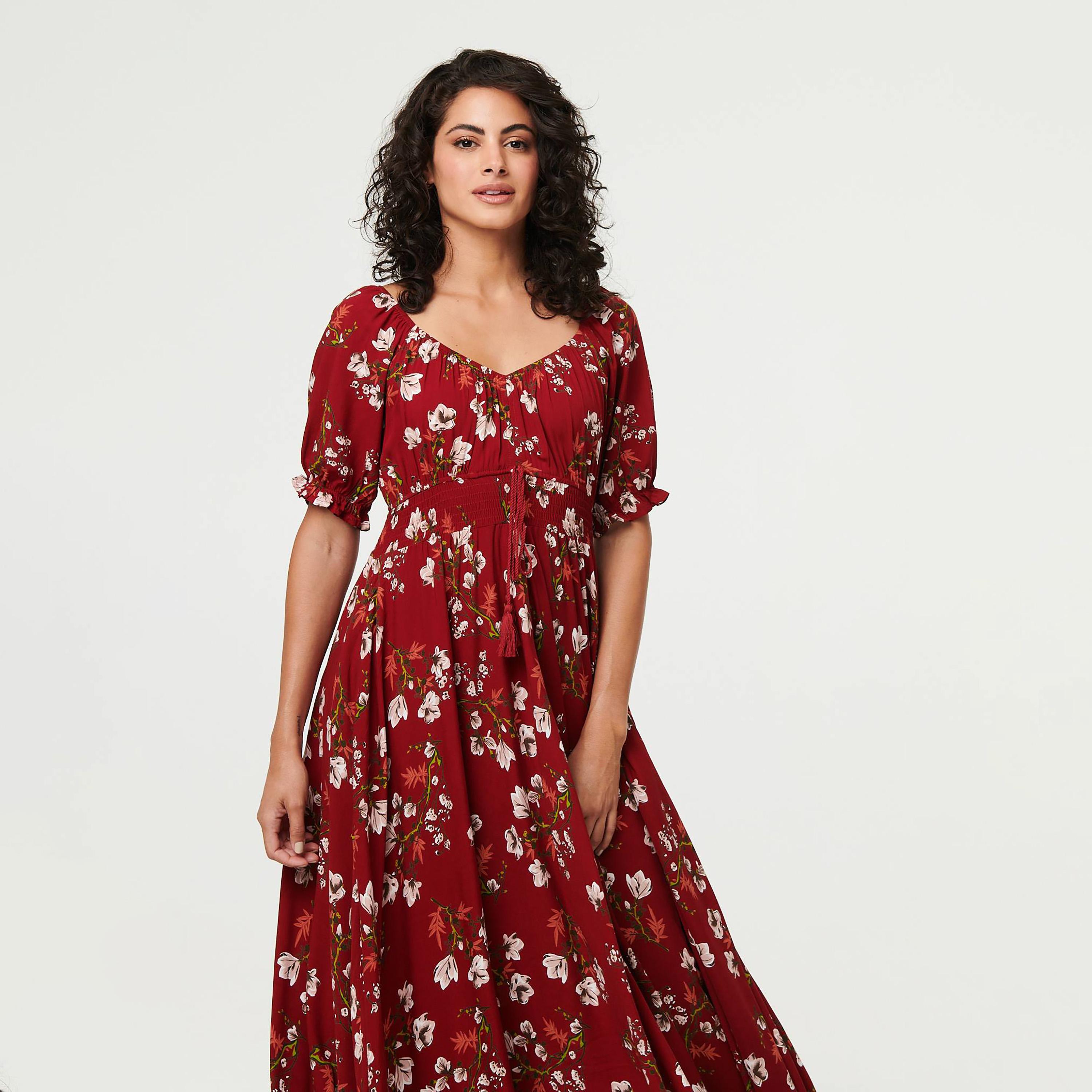 فستان ماكسي "فيت آند فلير" واسع بأكمام "باف" منفوخة وطبعة زهور من إيزابيل لندن-women-clothing-dresses-image-2