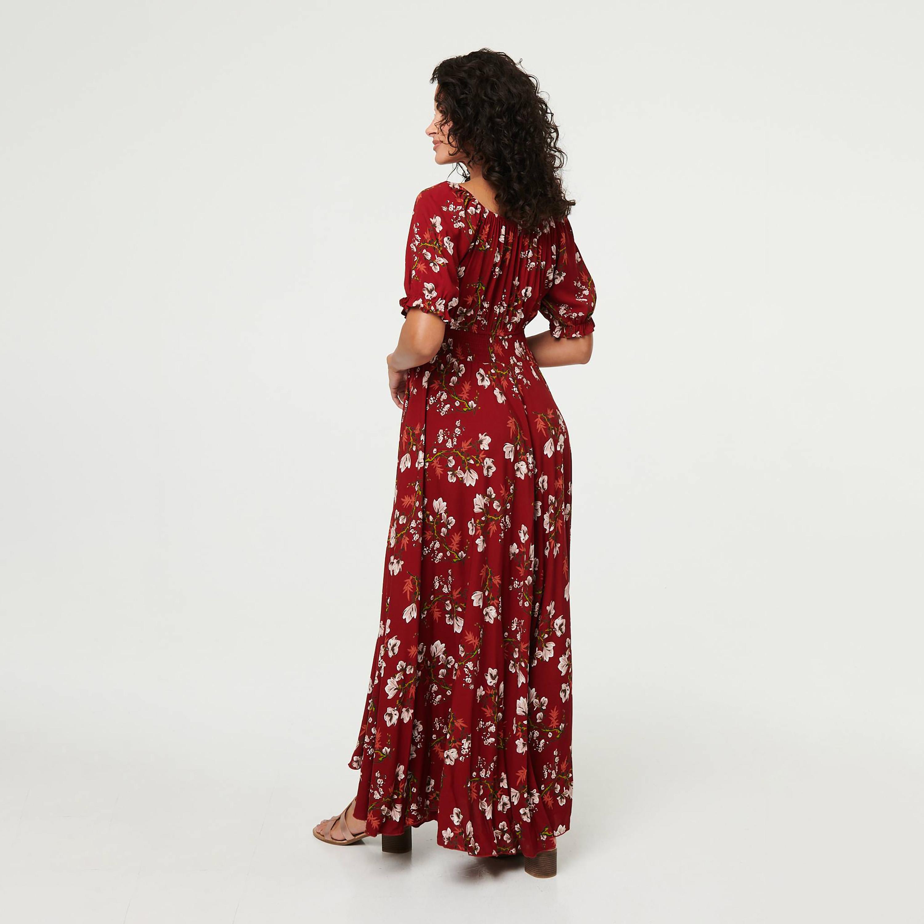 فستان ماكسي "فيت آند فلير" واسع بأكمام "باف" منفوخة وطبعة زهور من إيزابيل لندن-women-clothing-dresses-image-3