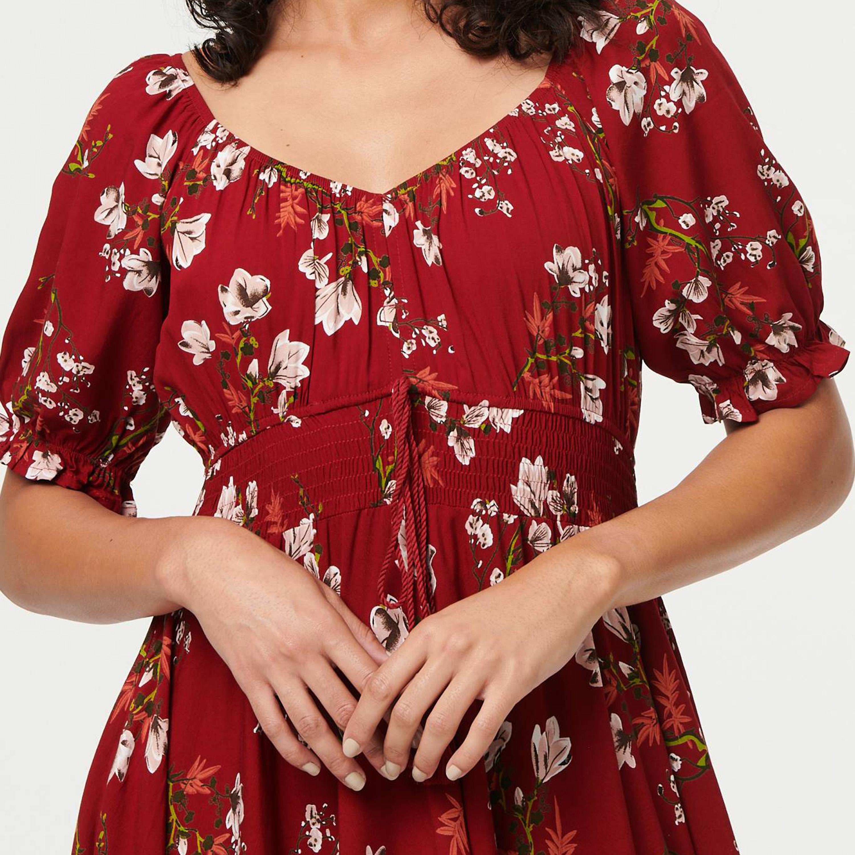 فستان ماكسي "فيت آند فلير" واسع بأكمام "باف" منفوخة وطبعة زهور من إيزابيل لندن-women-clothing-dresses-image-4
