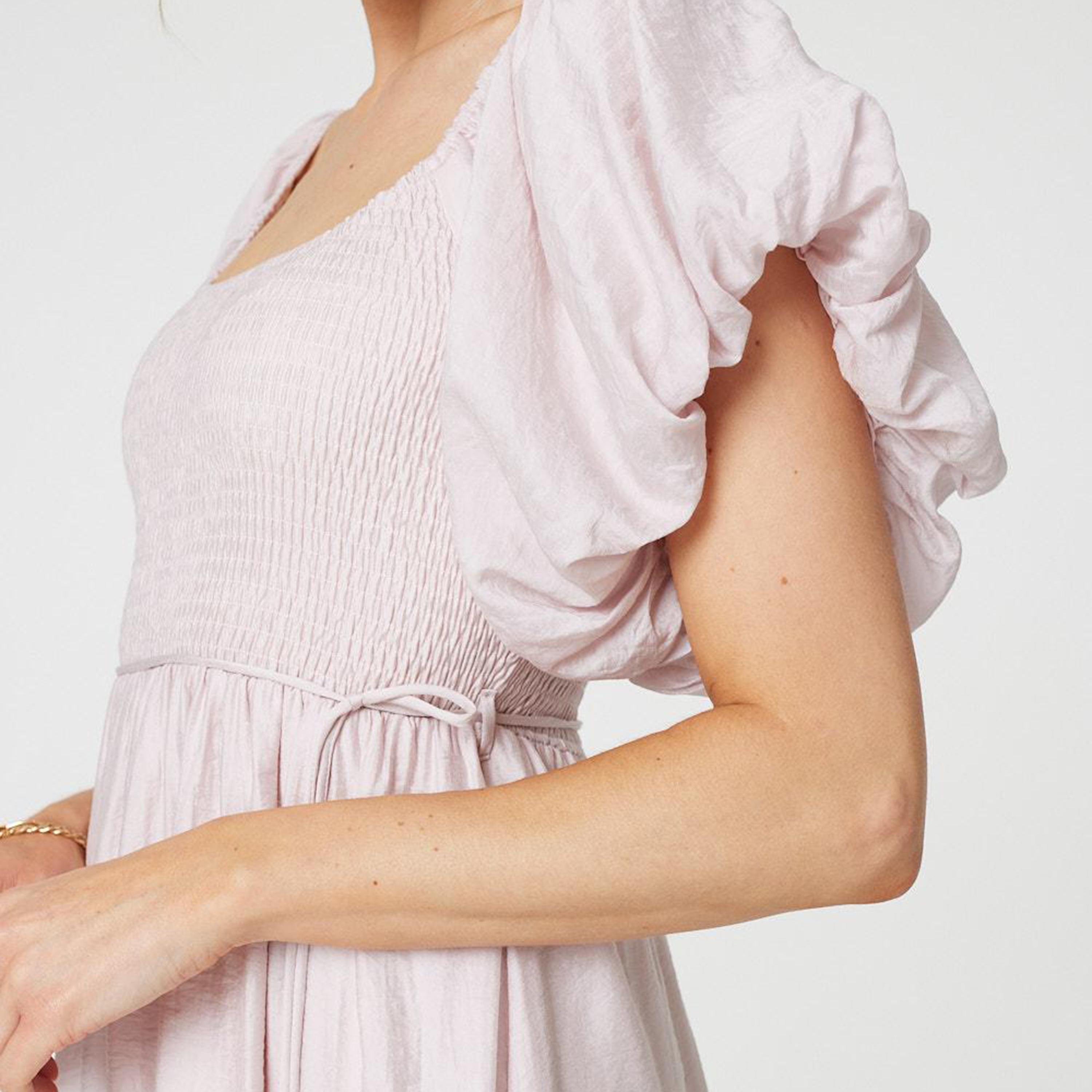 Izabel London Pink Smocked Puff Sleeves Women's Midi Dress-women-clothing-dresses-image-4