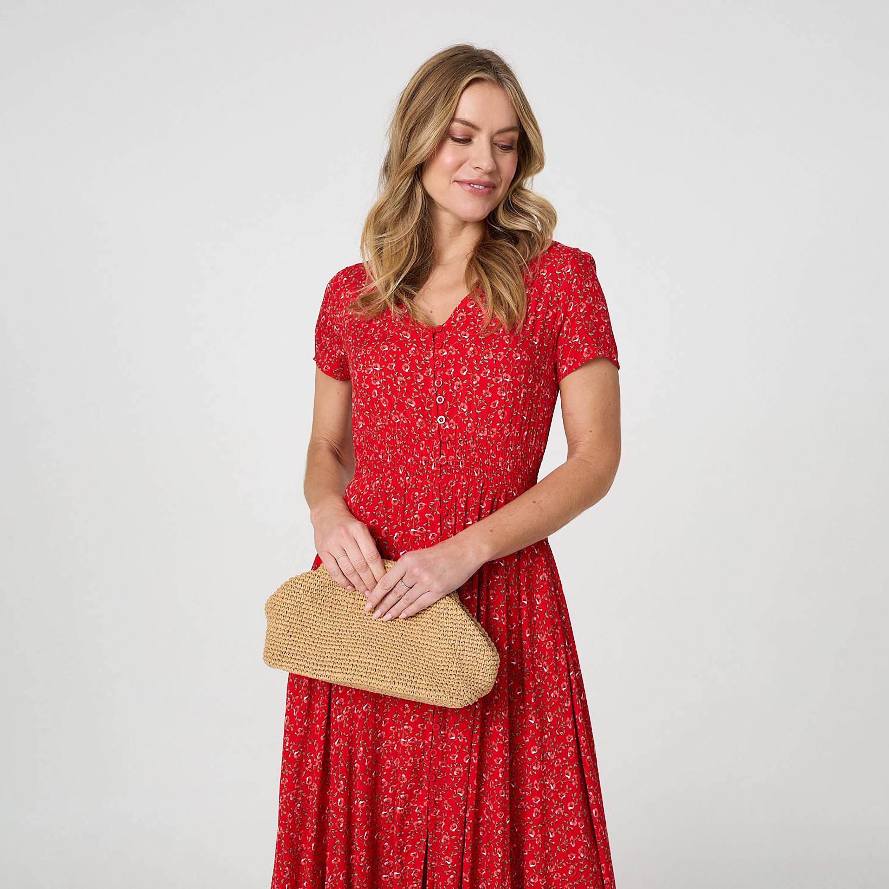 Izabel London Red Floral Print Fit & Flared Women's Maxi Dress-women-clothing-dresses-image-2