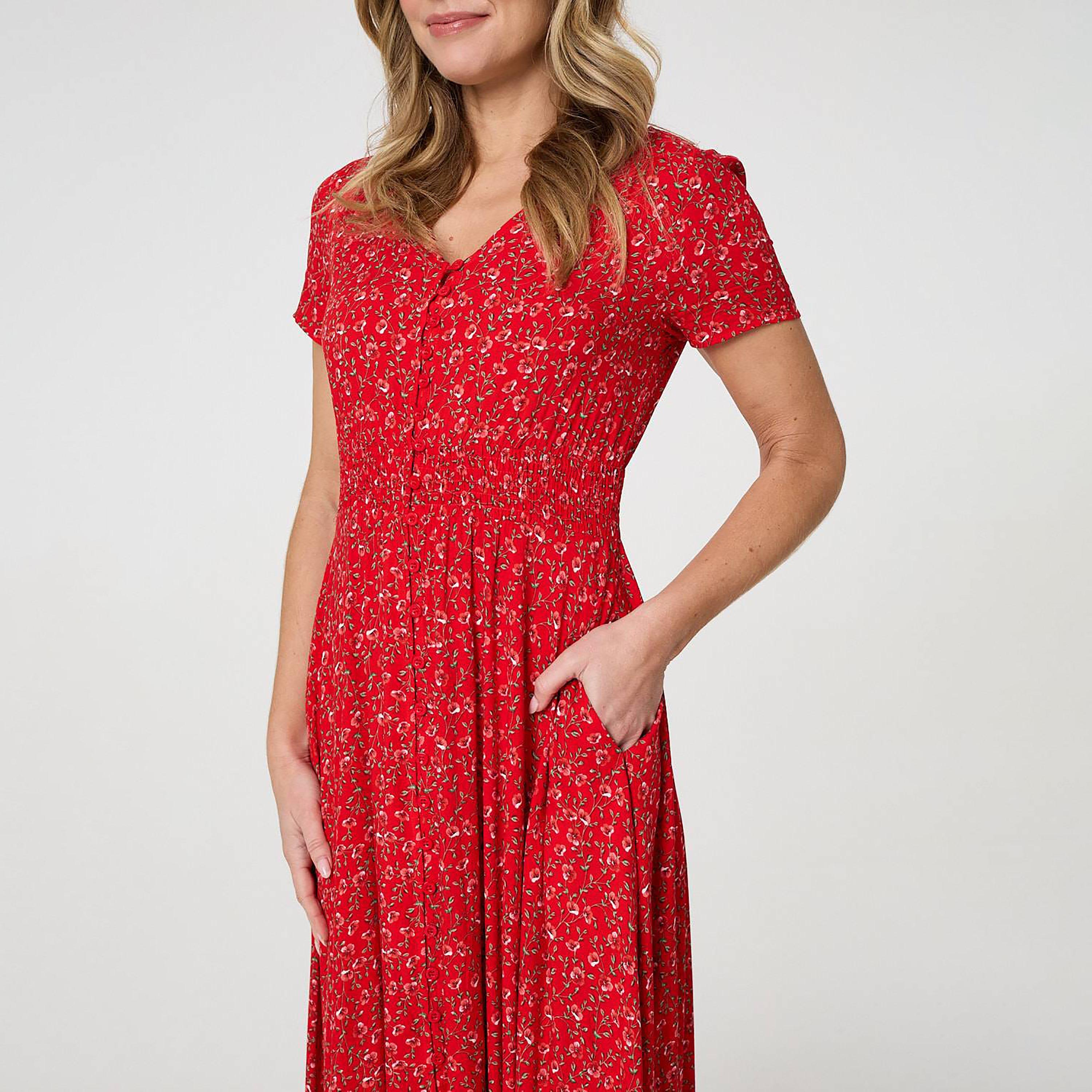 Izabel London Red Floral Print Fit & Flared Women's Maxi Dress-women-clothing-dresses-image-4