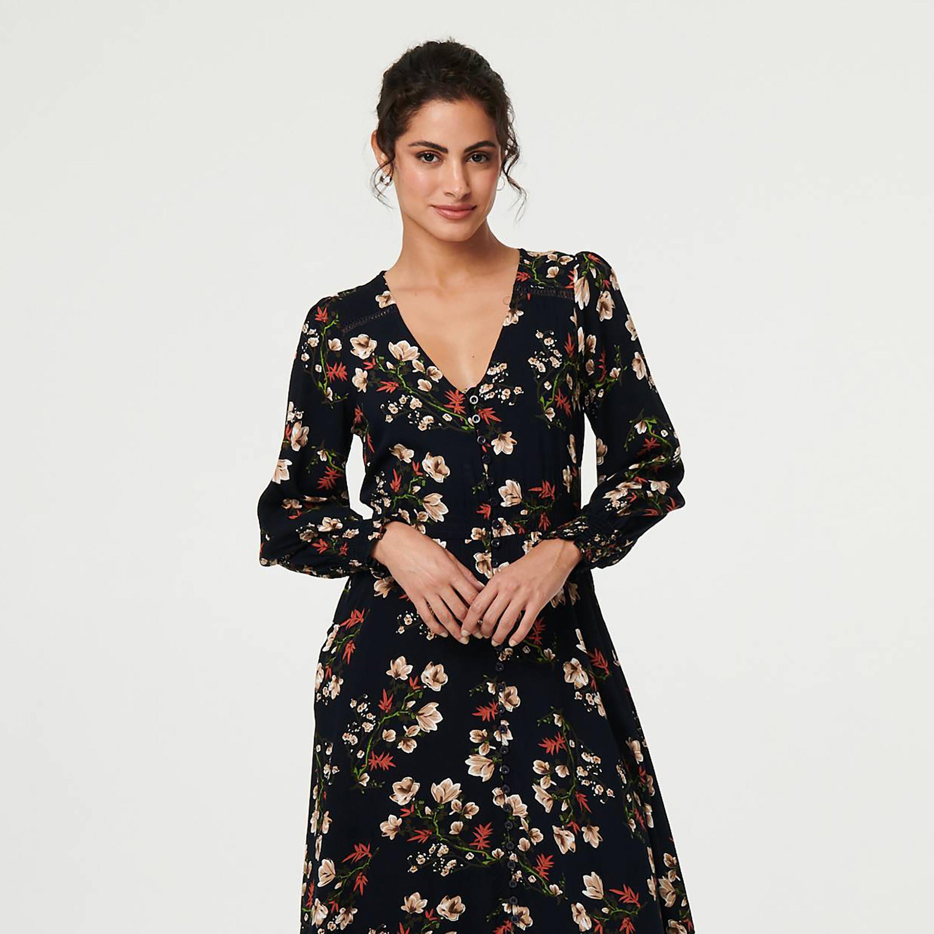 Izabel London Floral Print Balloon Sleeves Fit & Flared Slit Women's Maxi Dress-women-clothing-dresses-image-7