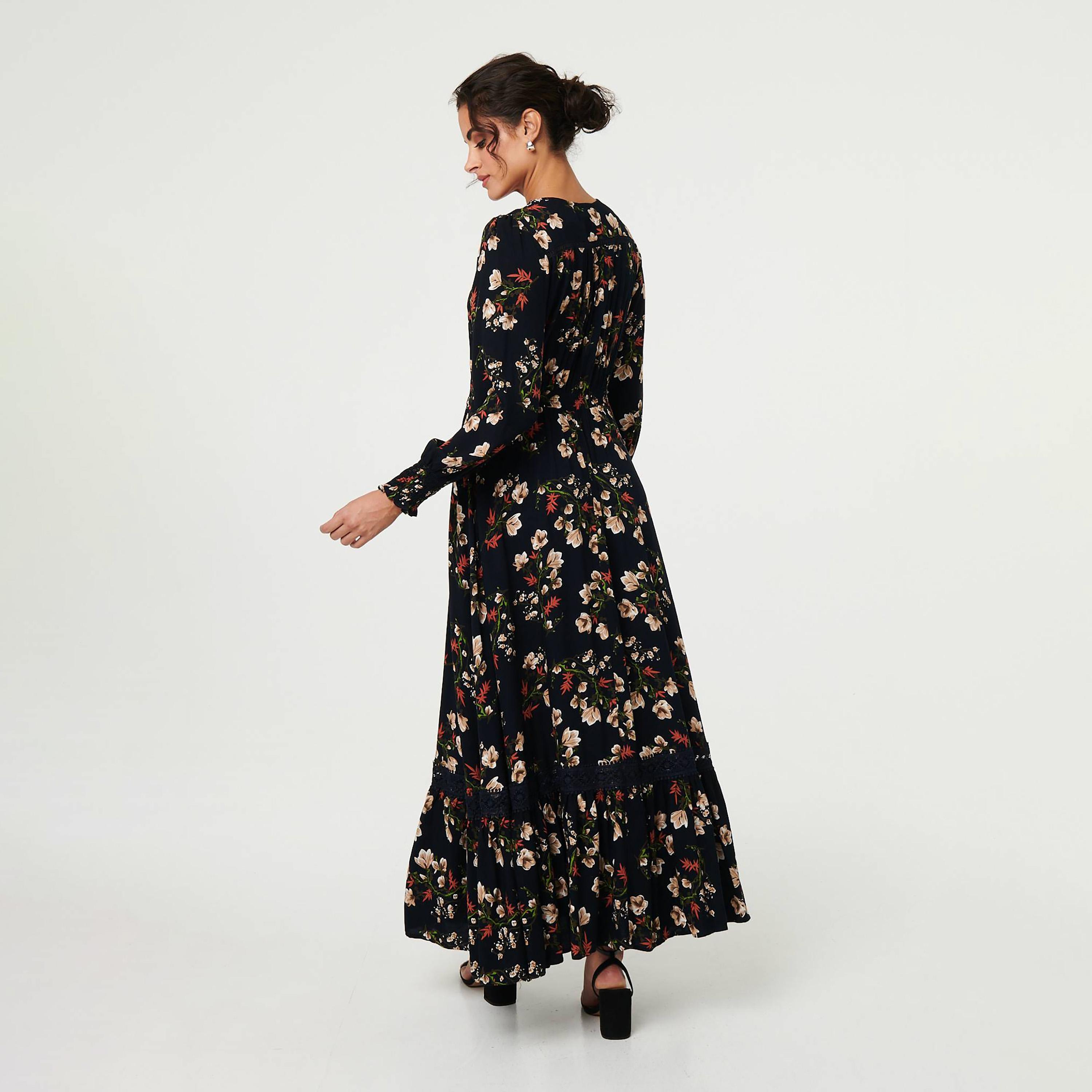 Izabel London Floral Print Balloon Sleeves Fit & Flared Slit Women's Maxi Dress-women-clothing-dresses-image-8