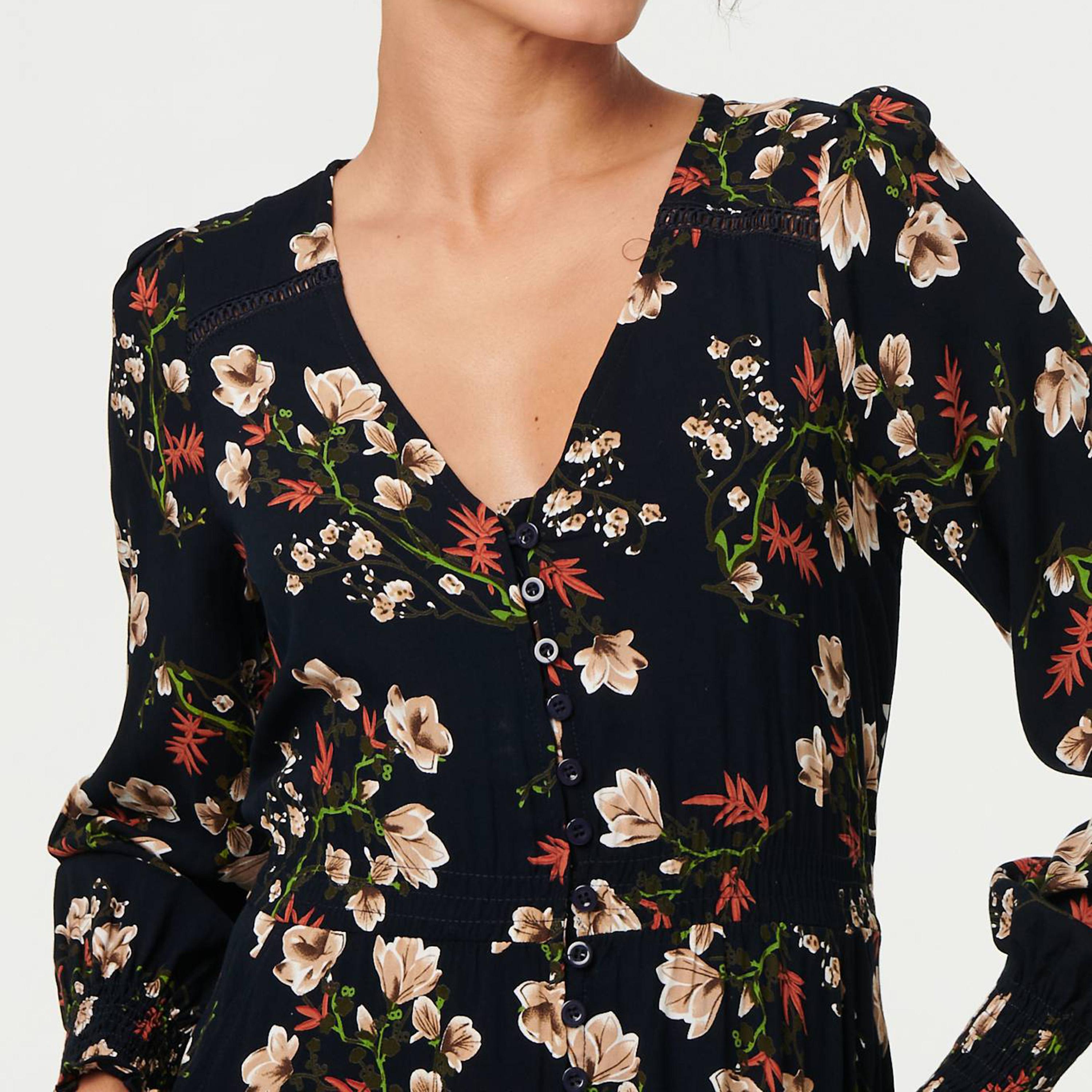 Izabel London Floral Print Balloon Sleeves Fit & Flared Slit Women's Maxi Dress-women-clothing-dresses-image-9