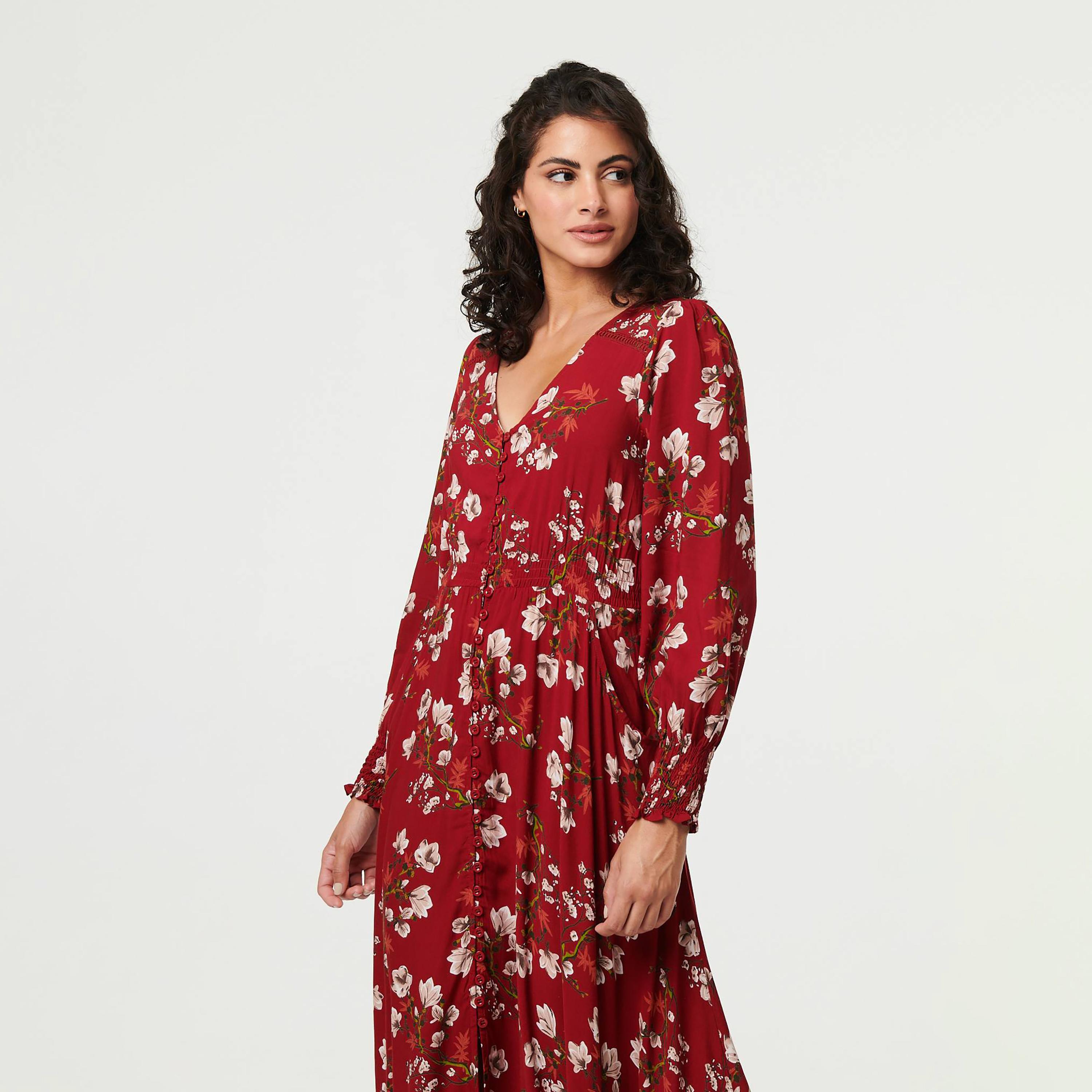 Izabel London Floral Print Balloon Sleeves Fit & Flared Slit Women's Maxi Dress-women-clothing-dresses-image-3