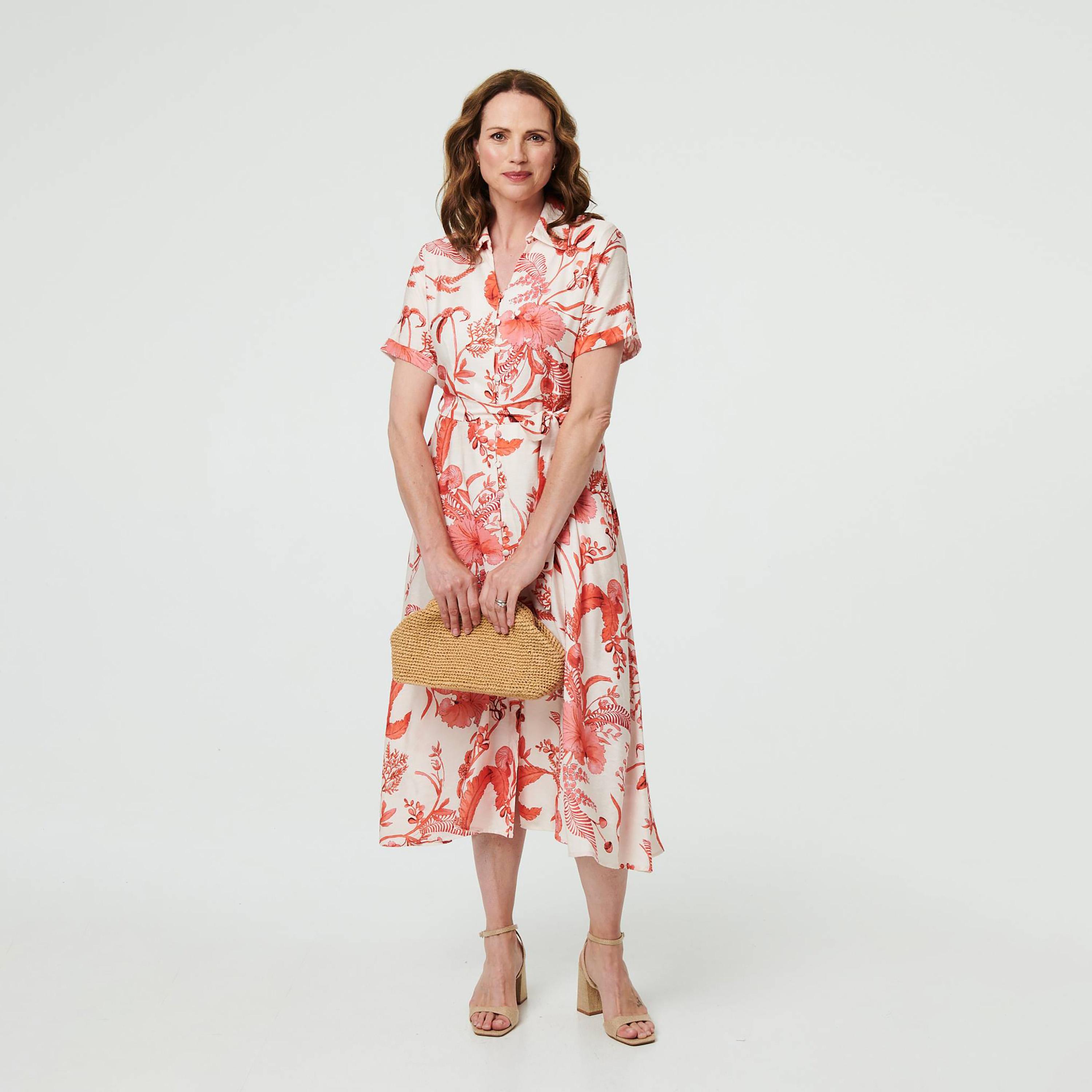 Izabel London Pink Floral Print Collared Women's Midi Dress-women-clothing-dresses-image-1