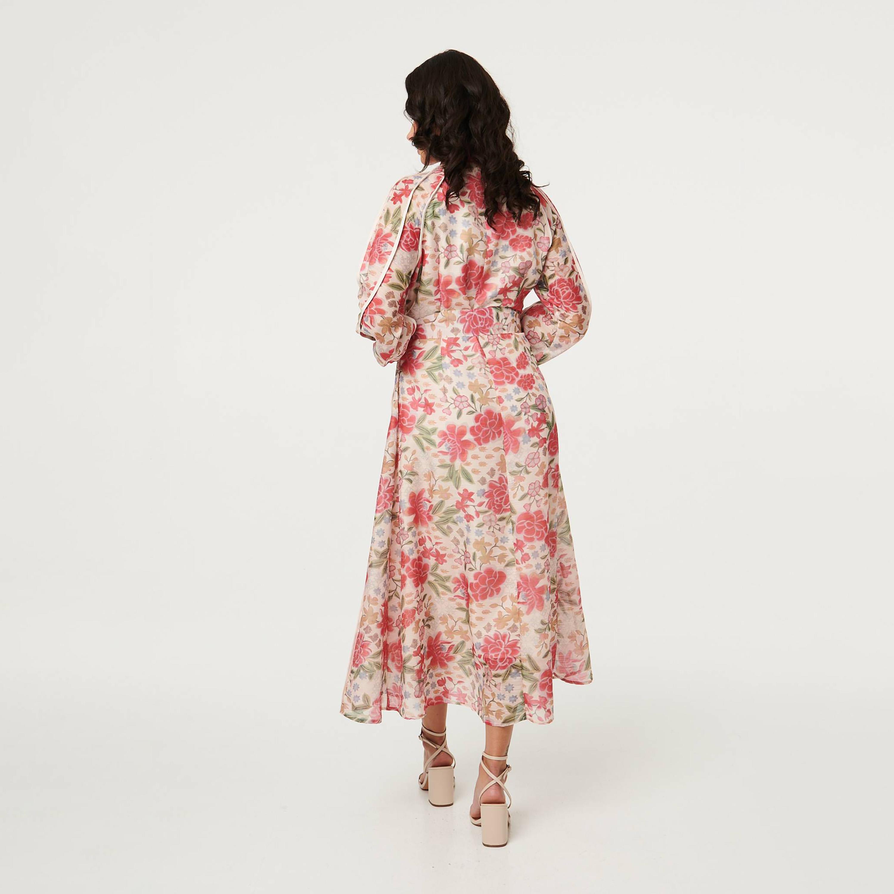 Izabel London Multicolour Floral Print Mandarin Collar Women's Midi Dress-women-clothing-dresses-image-3