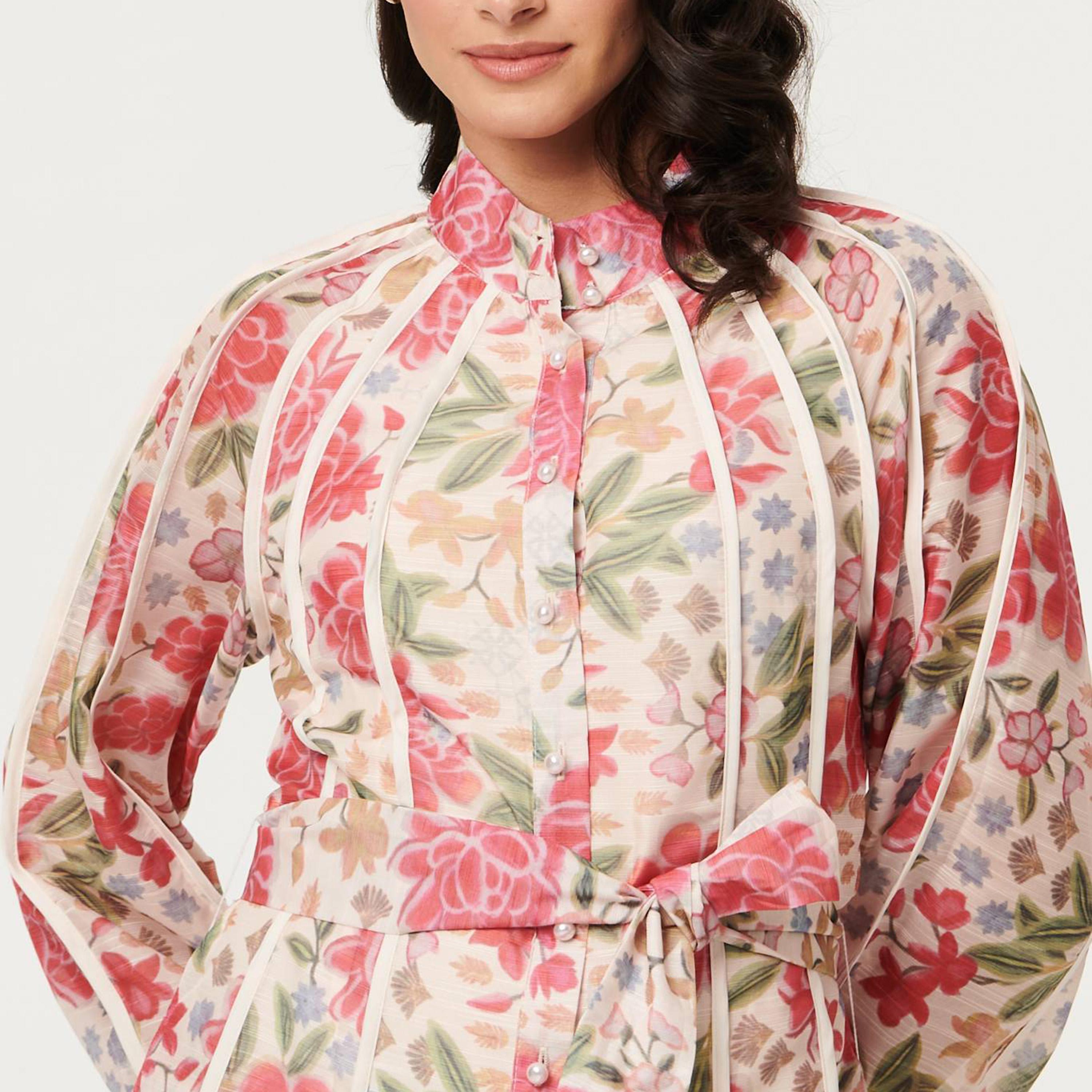 Izabel London Multicolour Floral Print Mandarin Collar Women's Midi Dress-women-clothing-dresses-image-4