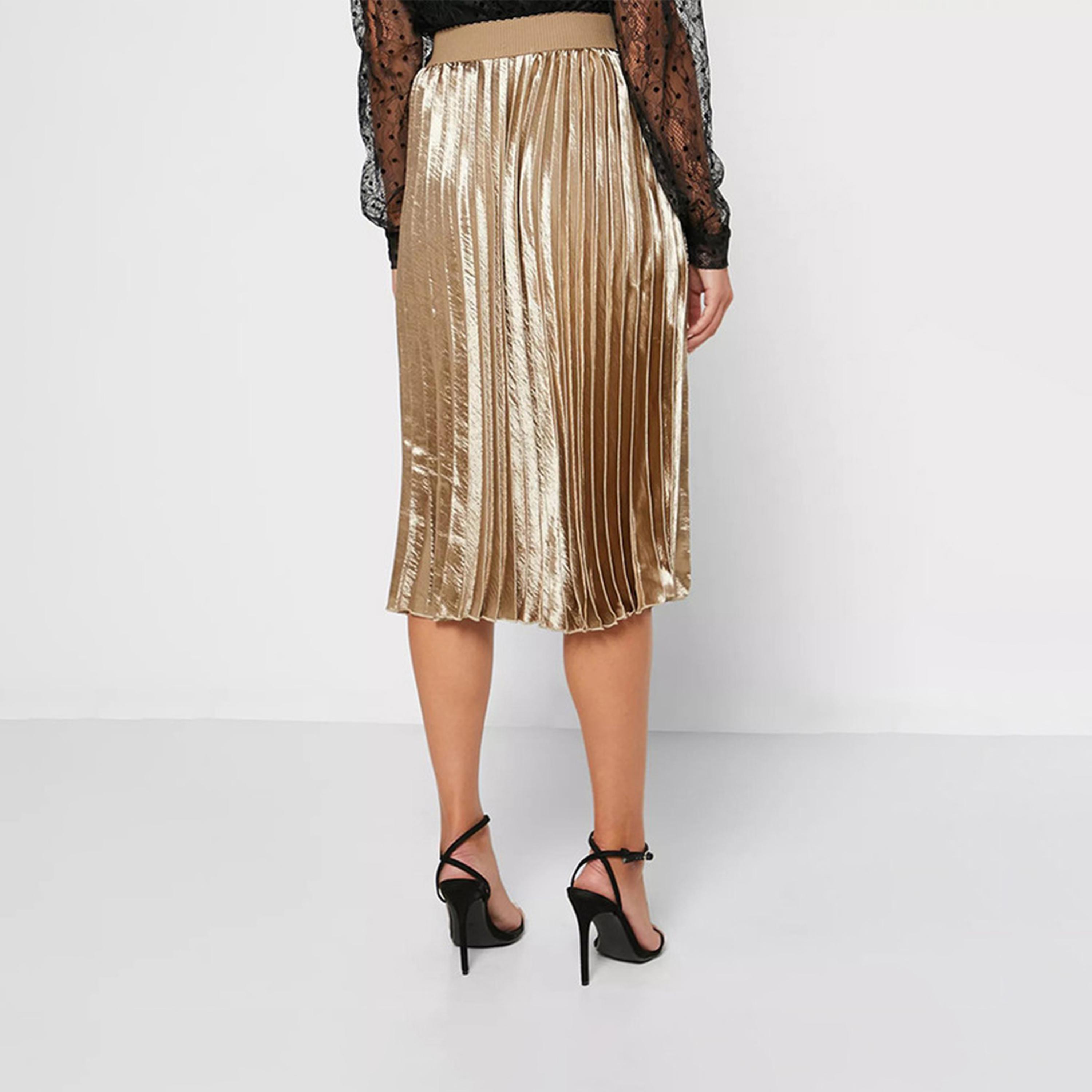 Little Mistress Metallic Pleated Midi A-line Skirt-women-clothing-skirts-image-3