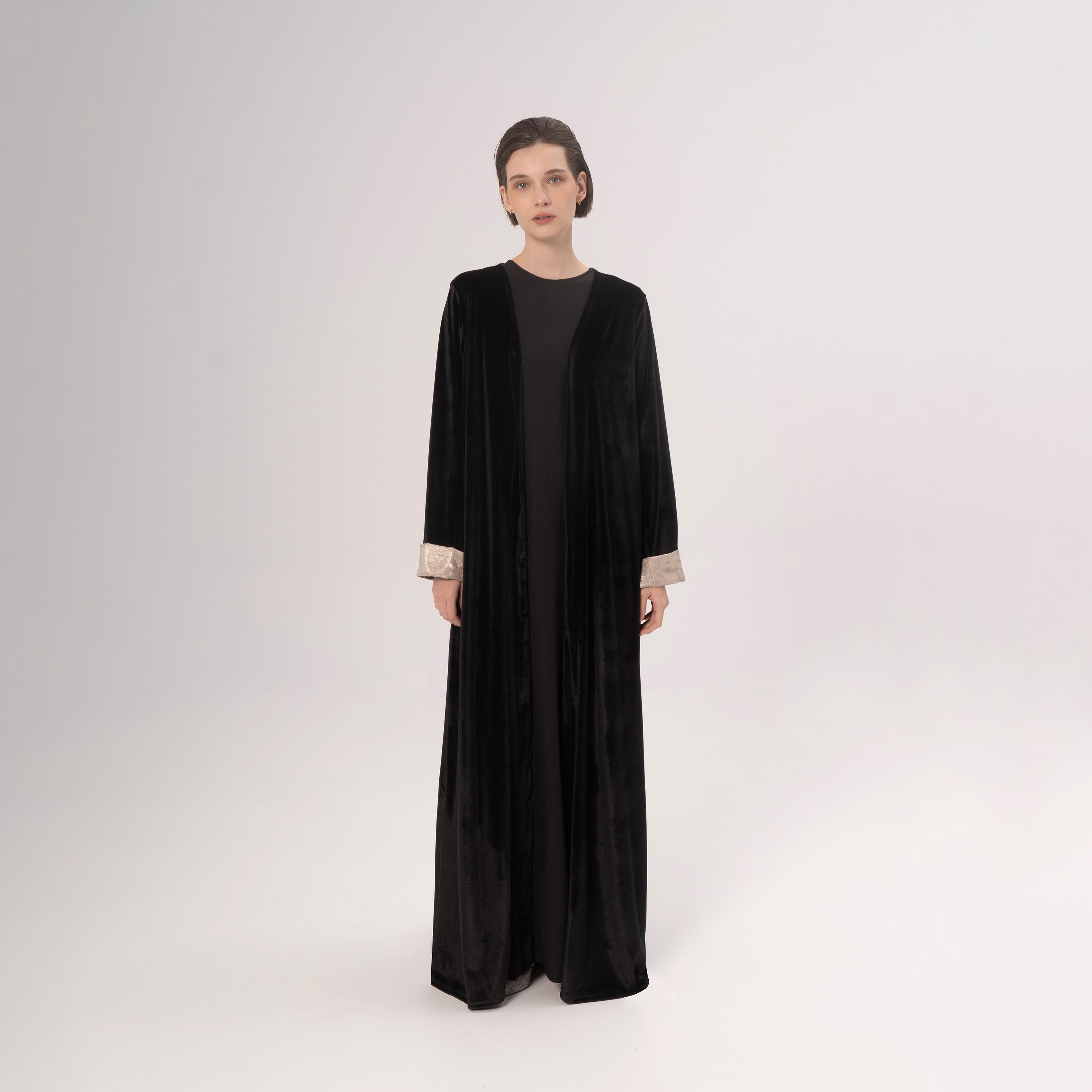 Hadiyath Al Madinah Black Velvet Women's Abaya-women-arabicclothing-abayas-image-1