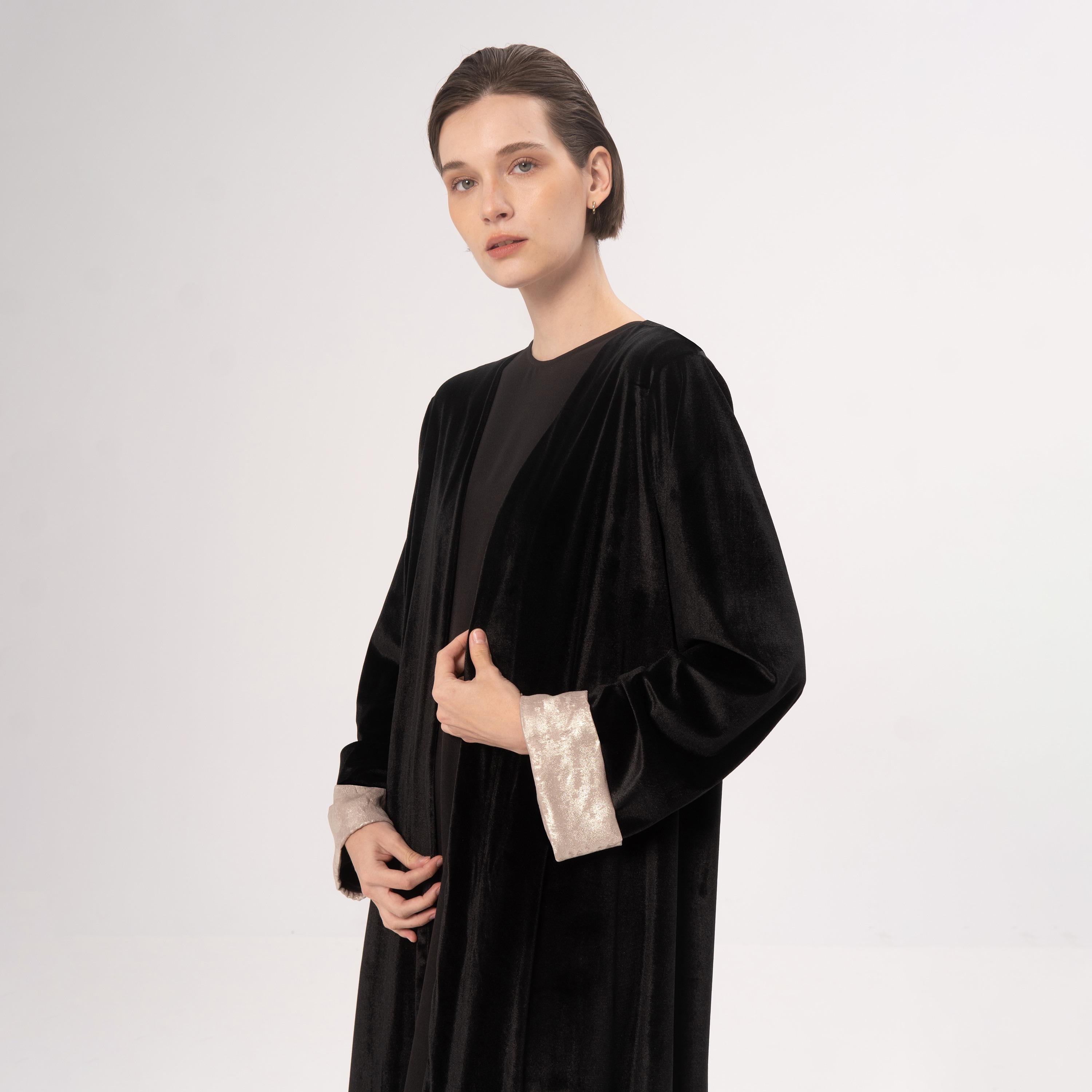 Hadiyath Al Madinah Black Velvet Women's Abaya-women-arabicclothing-abayas-image-2