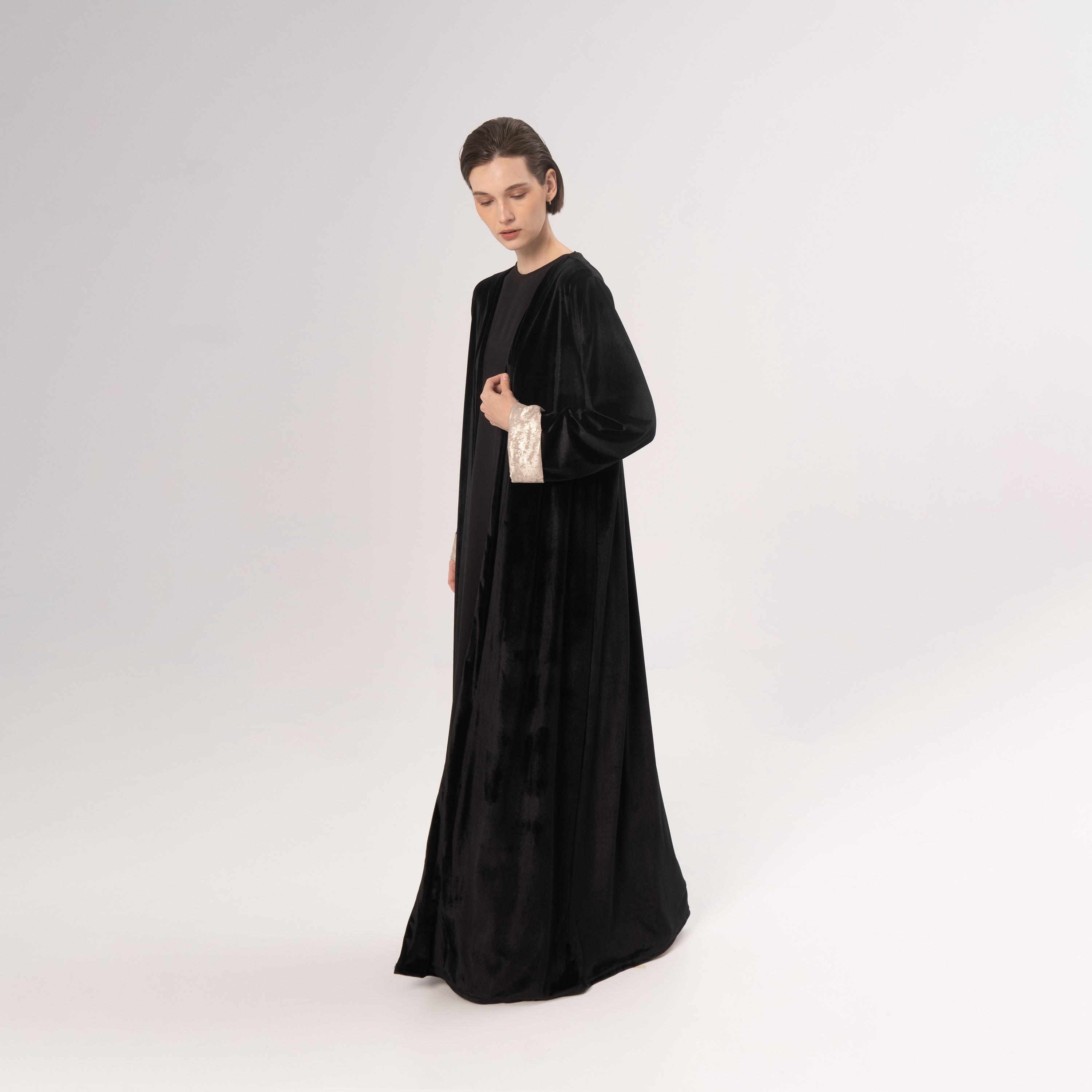 Hadiyath Al Madinah Black Velvet Women's Abaya-women-arabicclothing-abayas-image-3