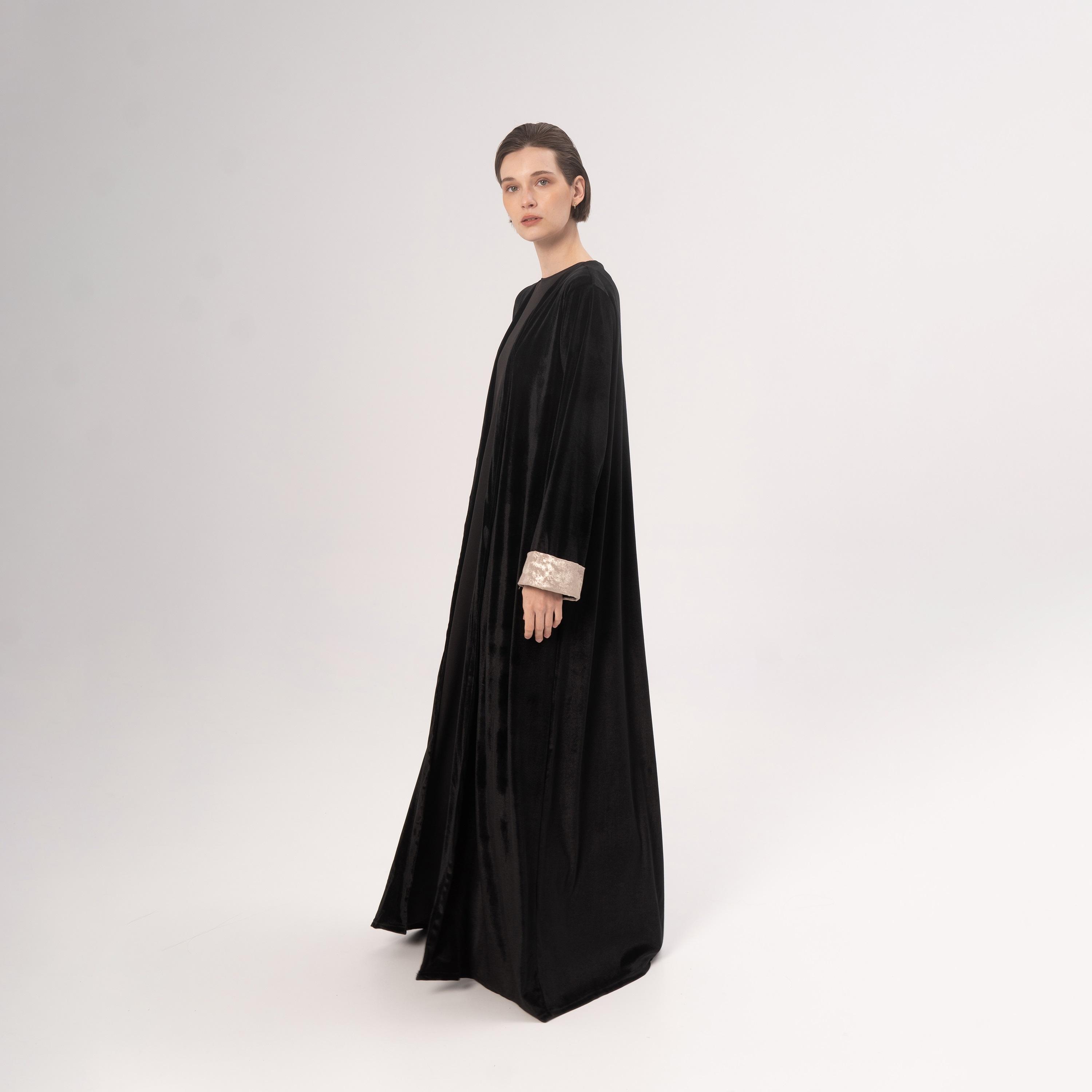 Hadiyath Al Madinah Black Velvet Women's Abaya-women-arabicclothing-abayas-image-4
