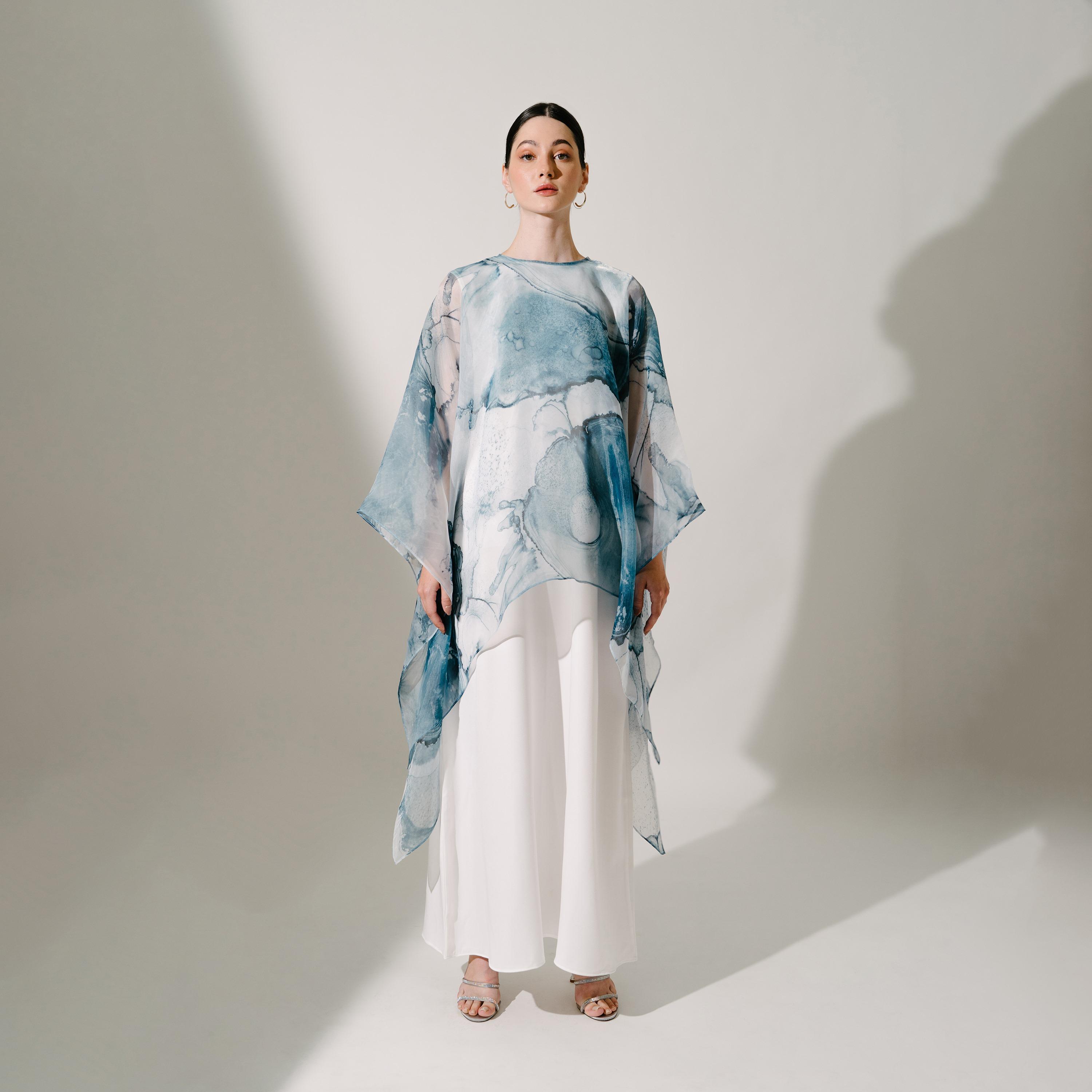 Hadiyath Al Madinah Flared Sleeves Organza Women's Kaftan-women-arabicclothing-kaftan-image-1