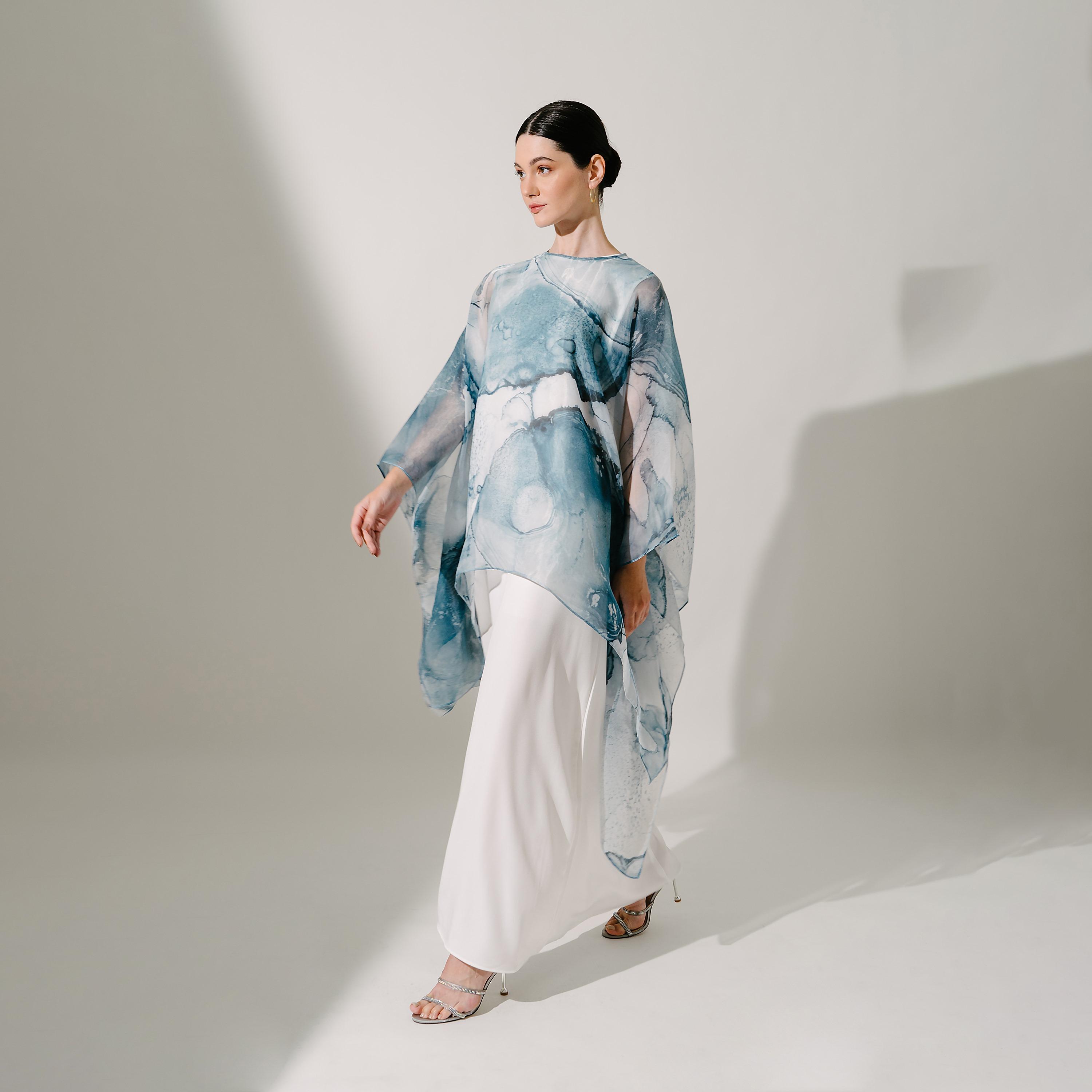 Hadiyath Al Madinah Flared Sleeves Organza Women's Kaftan-women-arabicclothing-kaftan-image-3