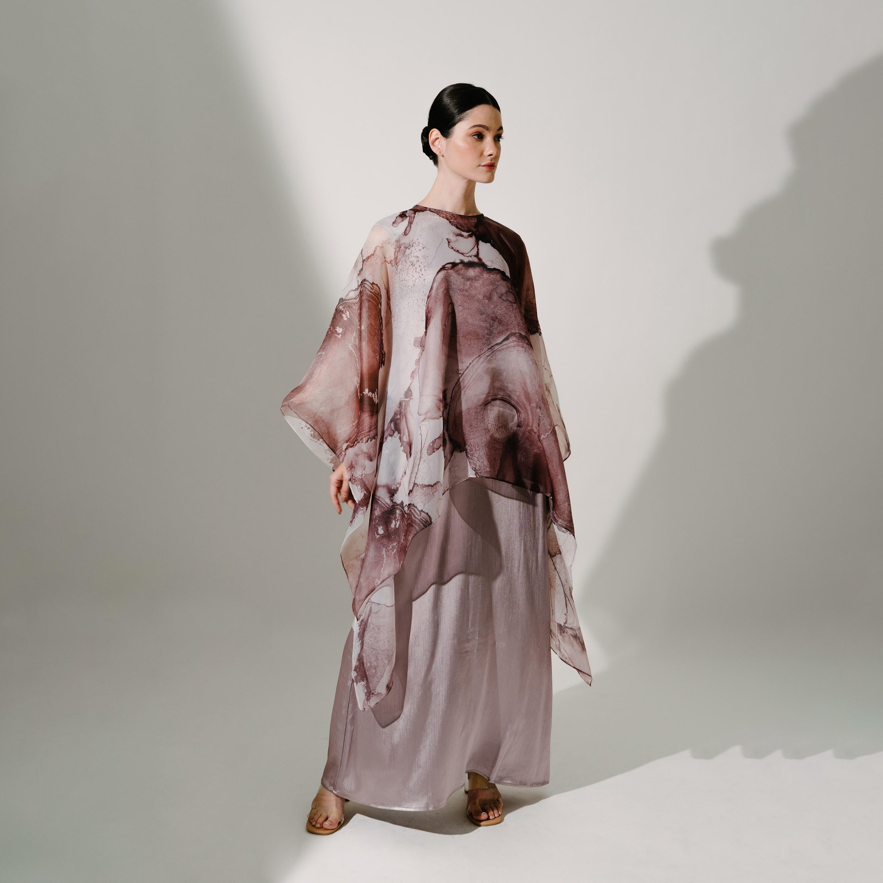 Hadiyath Al Madinah Flared Sleeves Organza Women's Kaftan-women-arabicclothing-kaftan-image-1