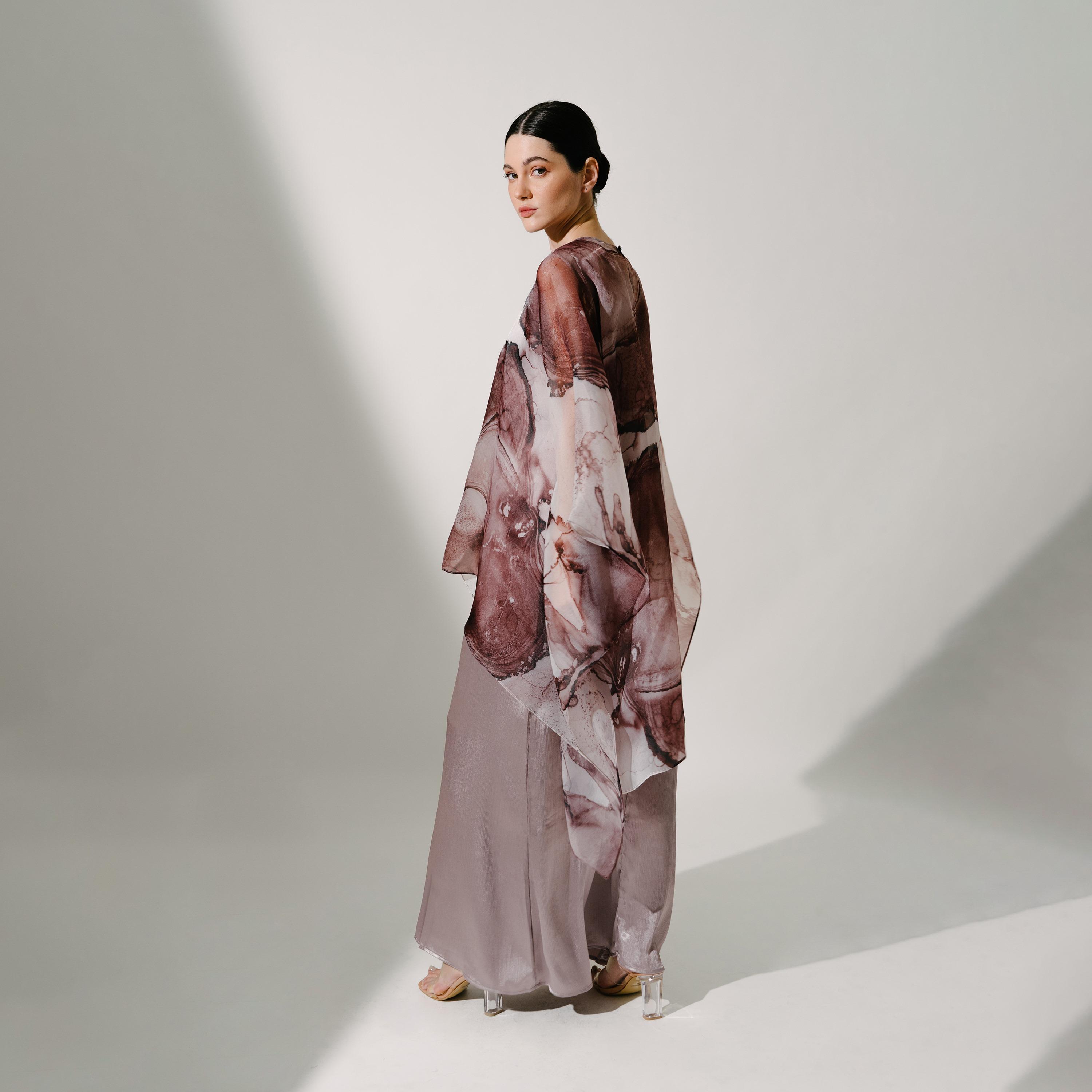 Hadiyath Al Madinah Flared Sleeves Organza Women's Kaftan-women-arabicclothing-kaftan-image-4
