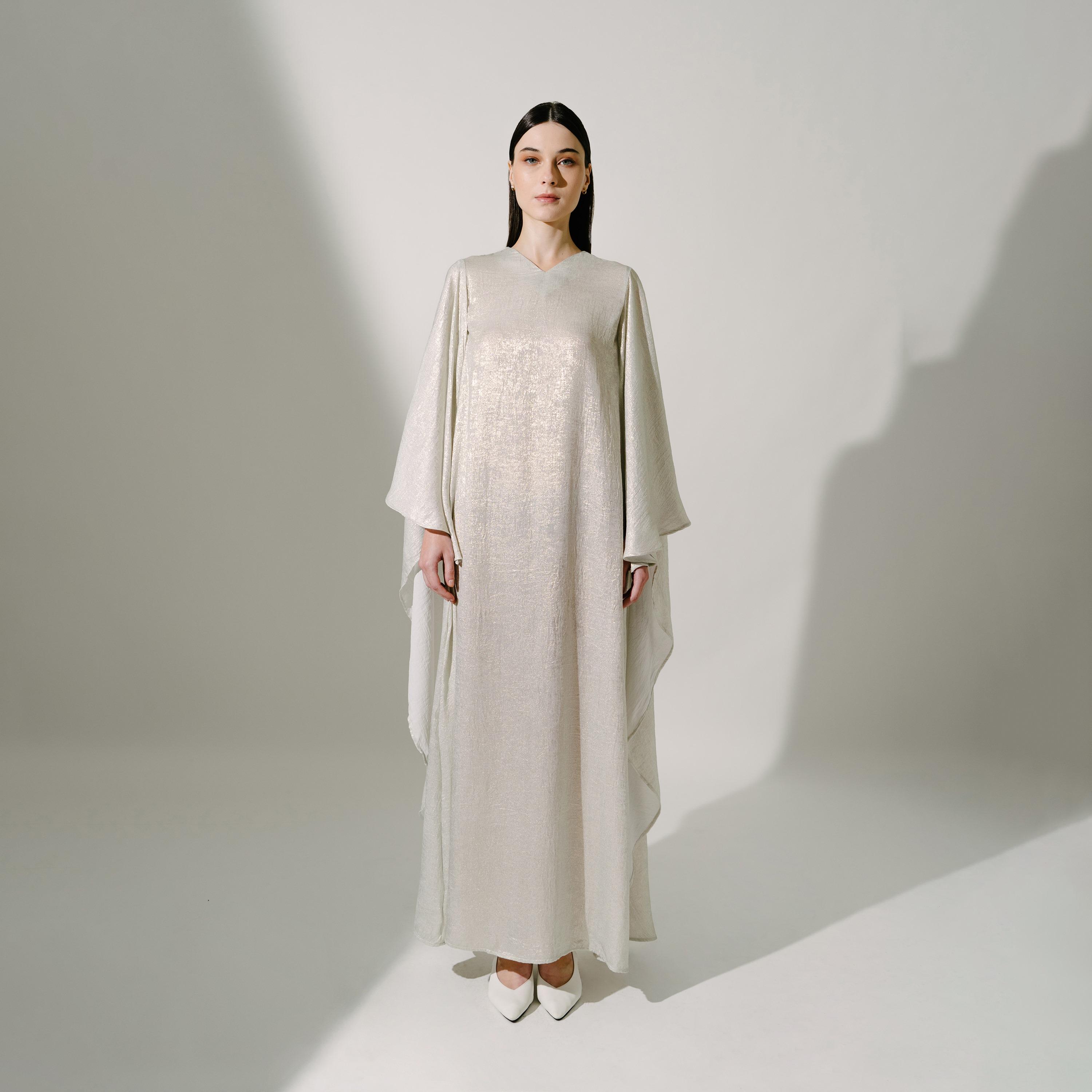 Hadiyath Al Madinah Shimmer Flared Sleeves Evening Women's Kaftan-women-arabicclothing-kaftan-image-1