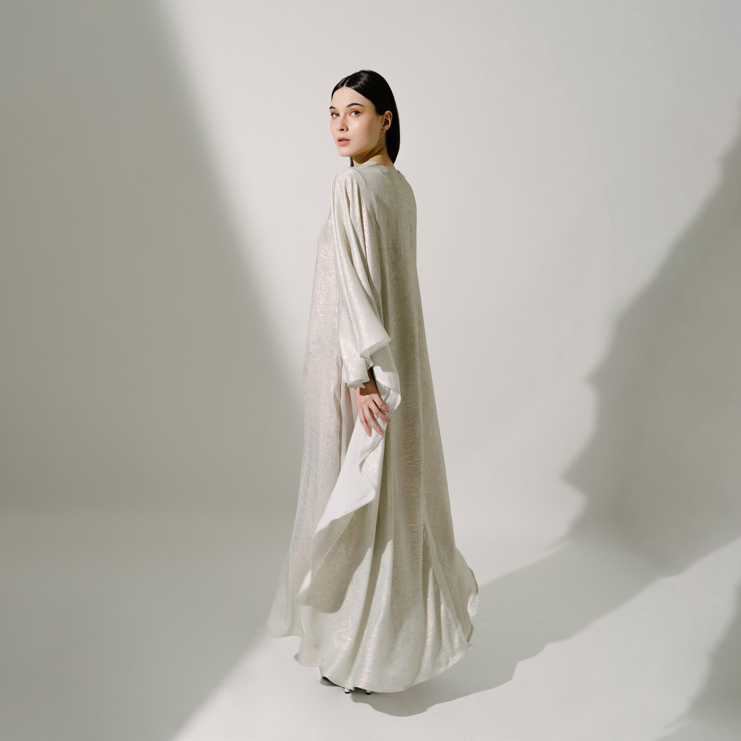 Hadiyath Al Madinah Shimmer Flared Sleeves Evening Women's Kaftan-women-arabicclothing-kaftan-image-3