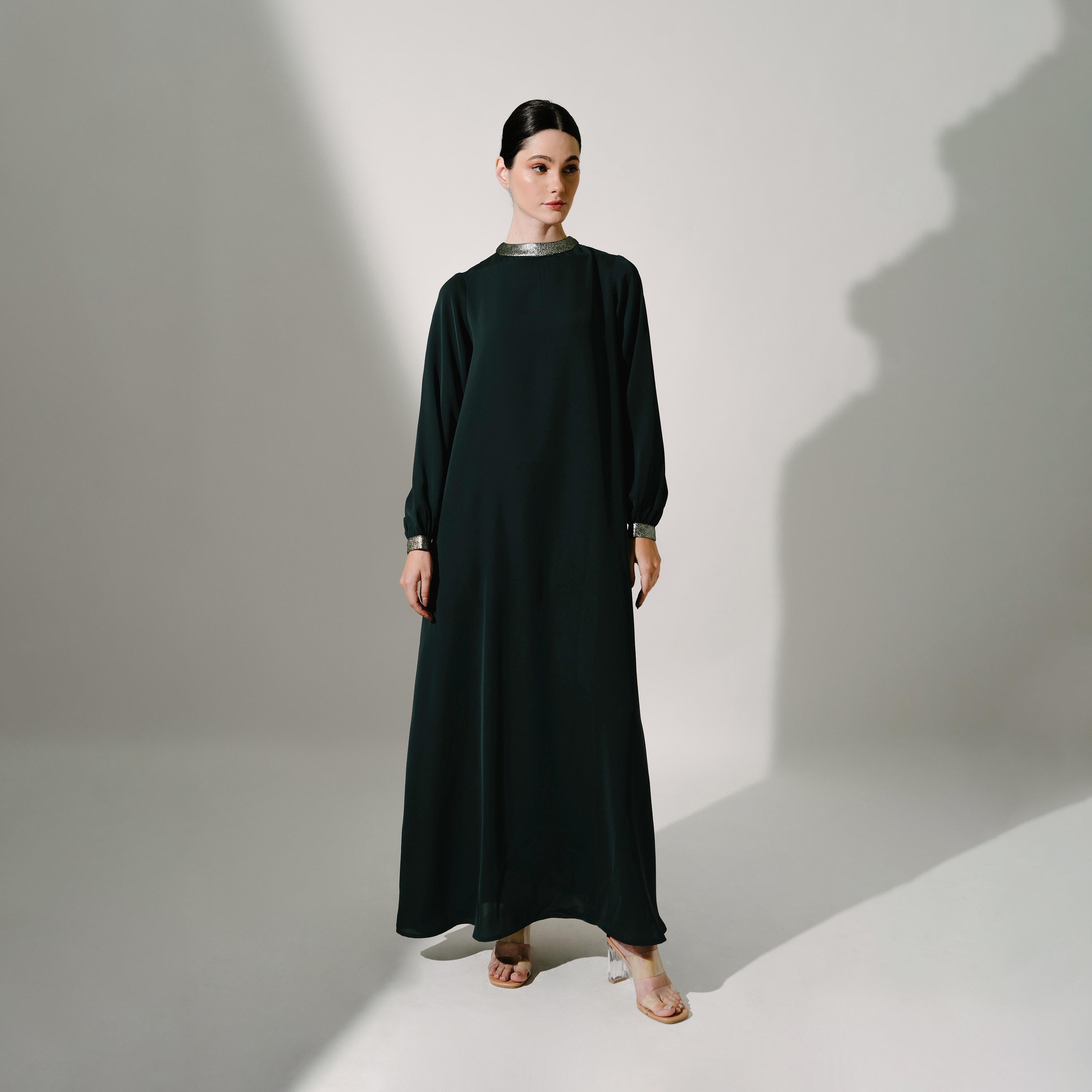 Hadiyath Al Madinah Mock Neck Silk Women's Kaftan-women-arabicclothing-kaftan-image-1