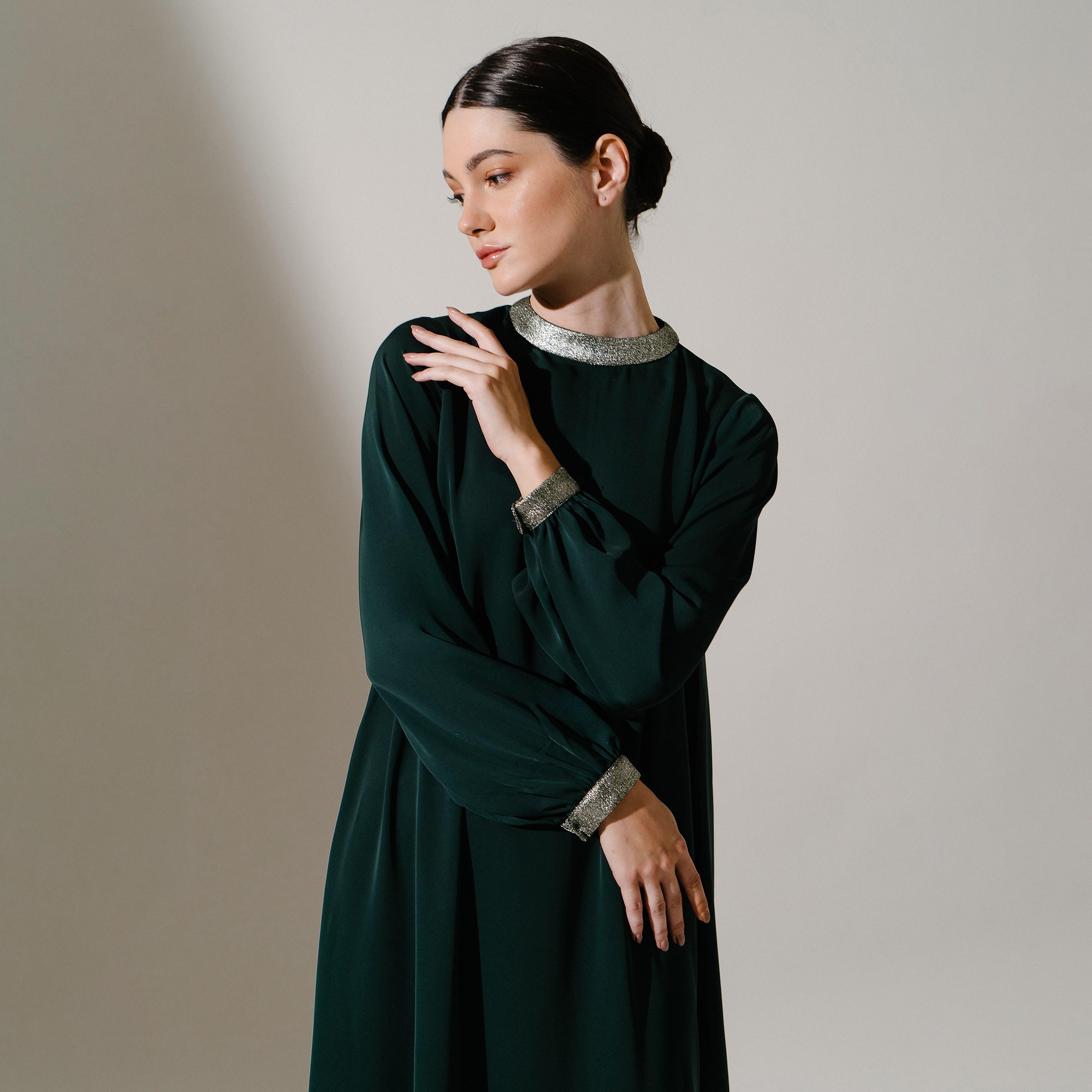 Hadiyath Al Madinah Mock Neck Silk Women's Kaftan-women-arabicclothing-kaftan-image-2