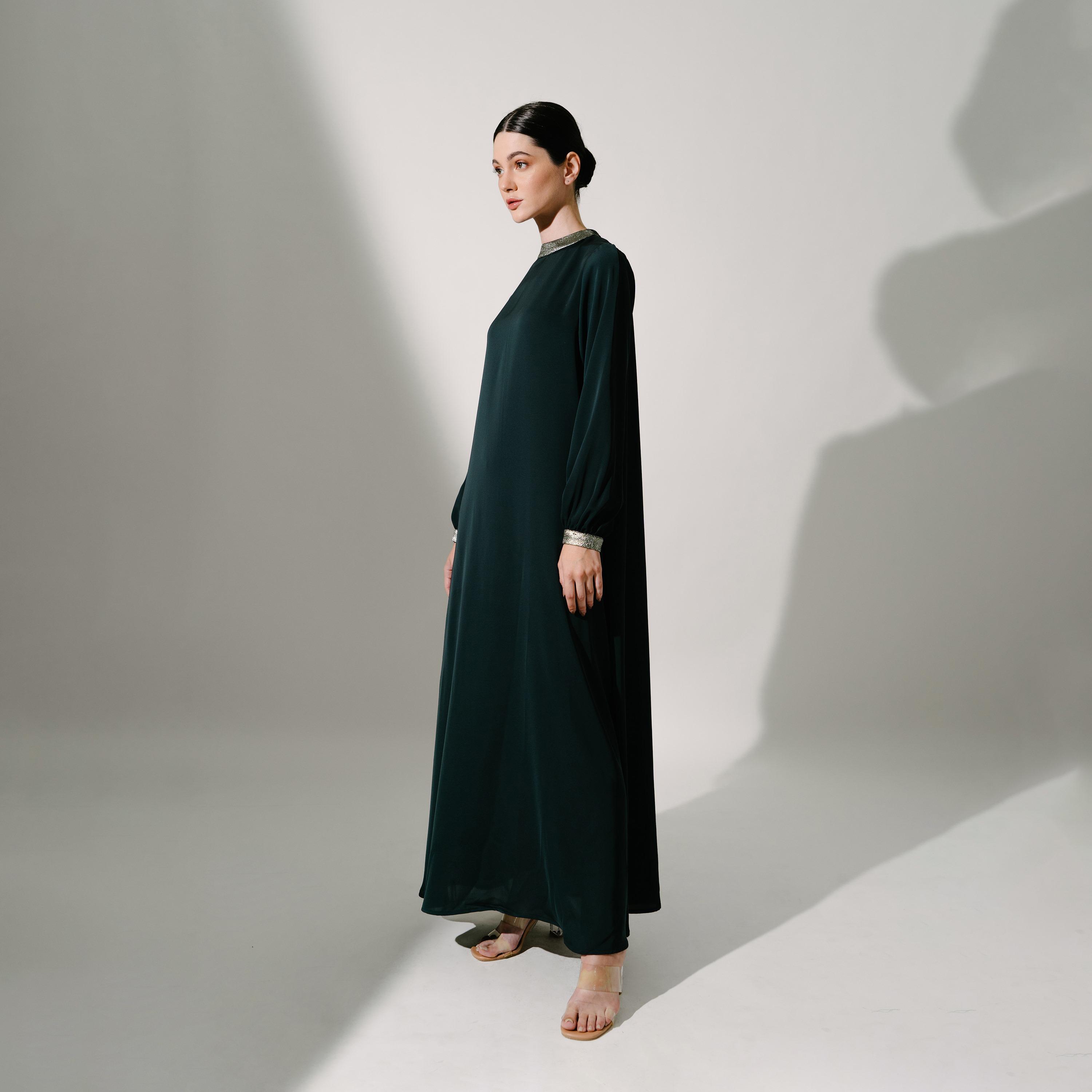 Hadiyath Al Madinah Mock Neck Silk Women's Kaftan-women-arabicclothing-kaftan-image-3