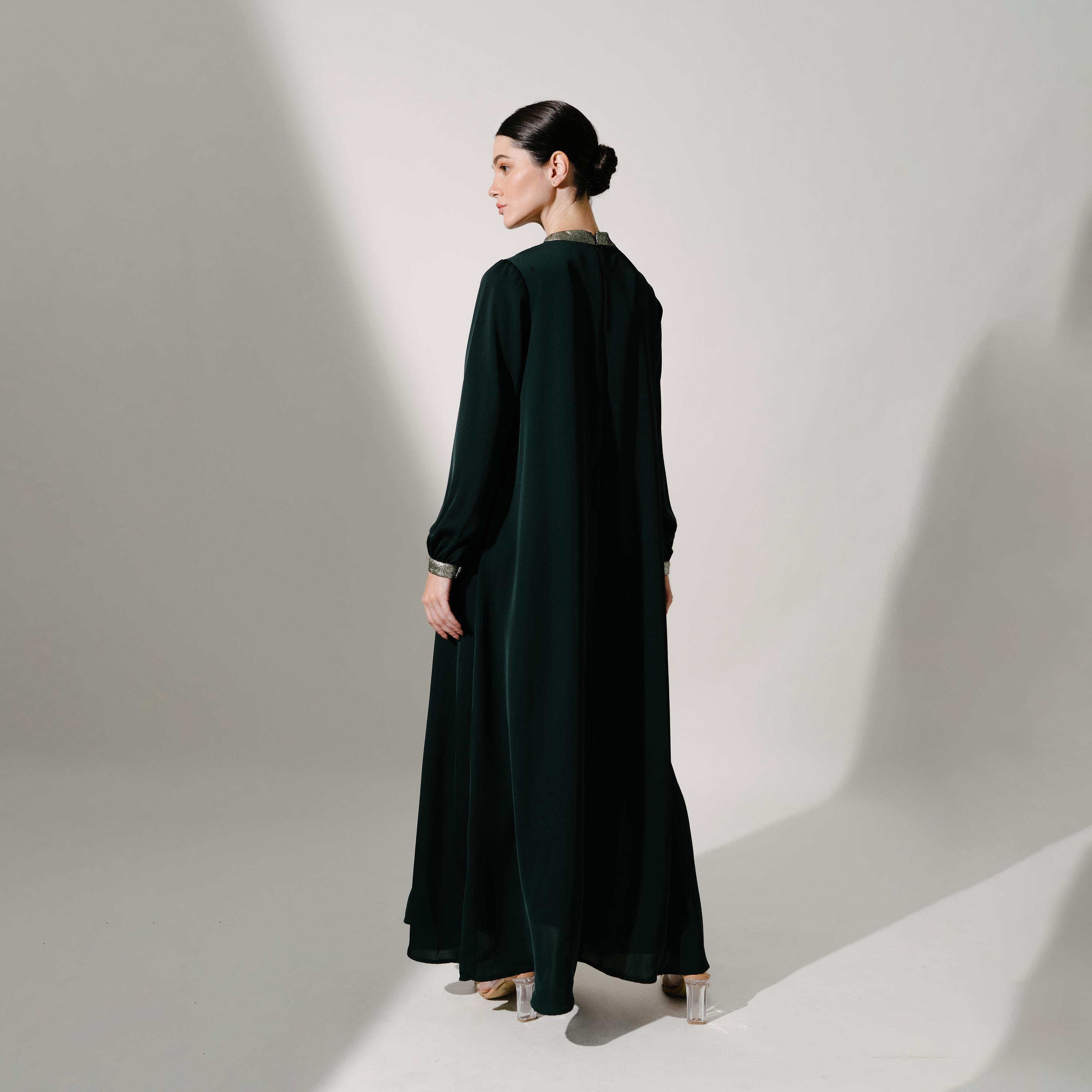 Hadiyath Al Madinah Mock Neck Silk Women's Kaftan-women-arabicclothing-kaftan-image-4
