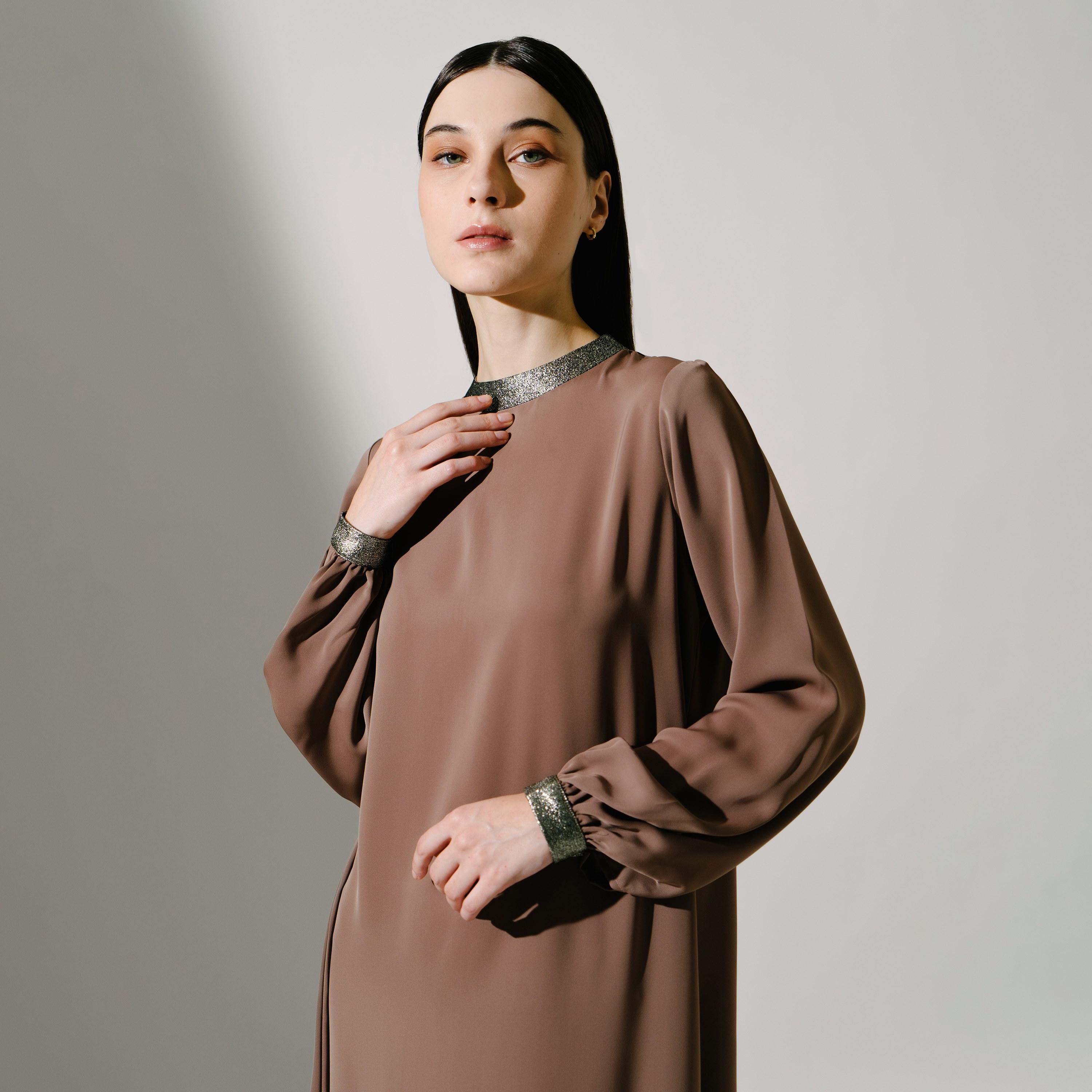 Hadiyath Al Madinah Mock Neck Organza Women's Kaftan-women-arabicclothing-kaftan-image-2