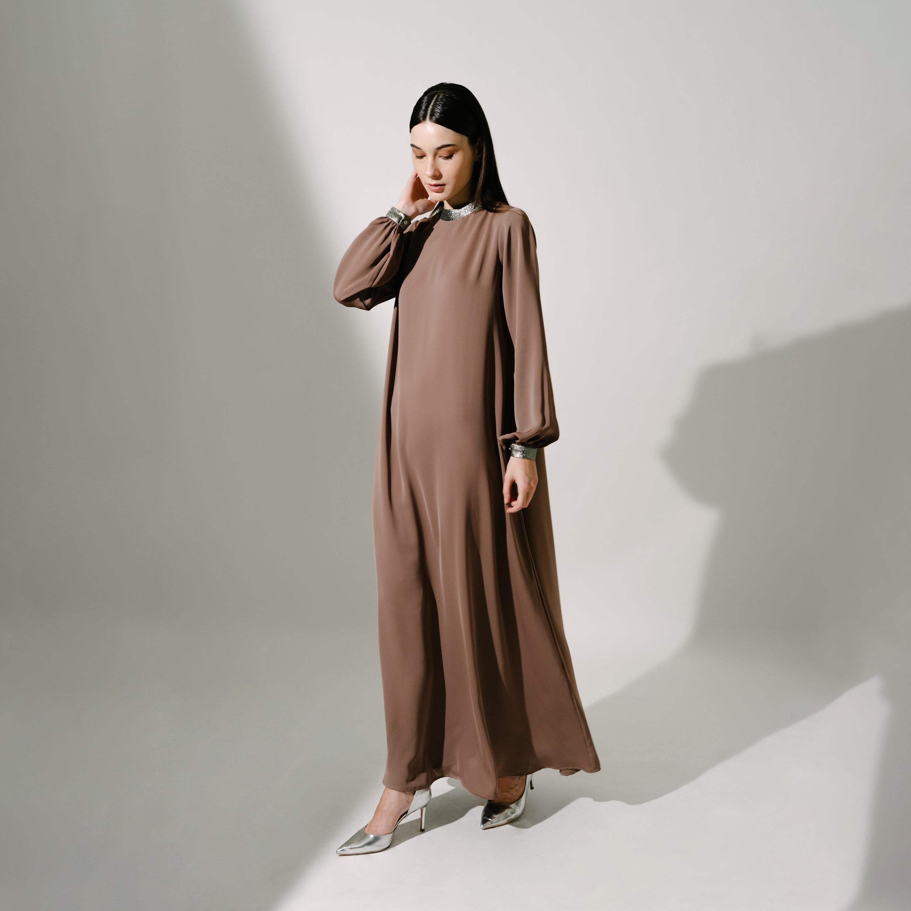 Hadiyath Al Madinah Mock Neck Organza Women's Kaftan-women-arabicclothing-kaftan-image-3