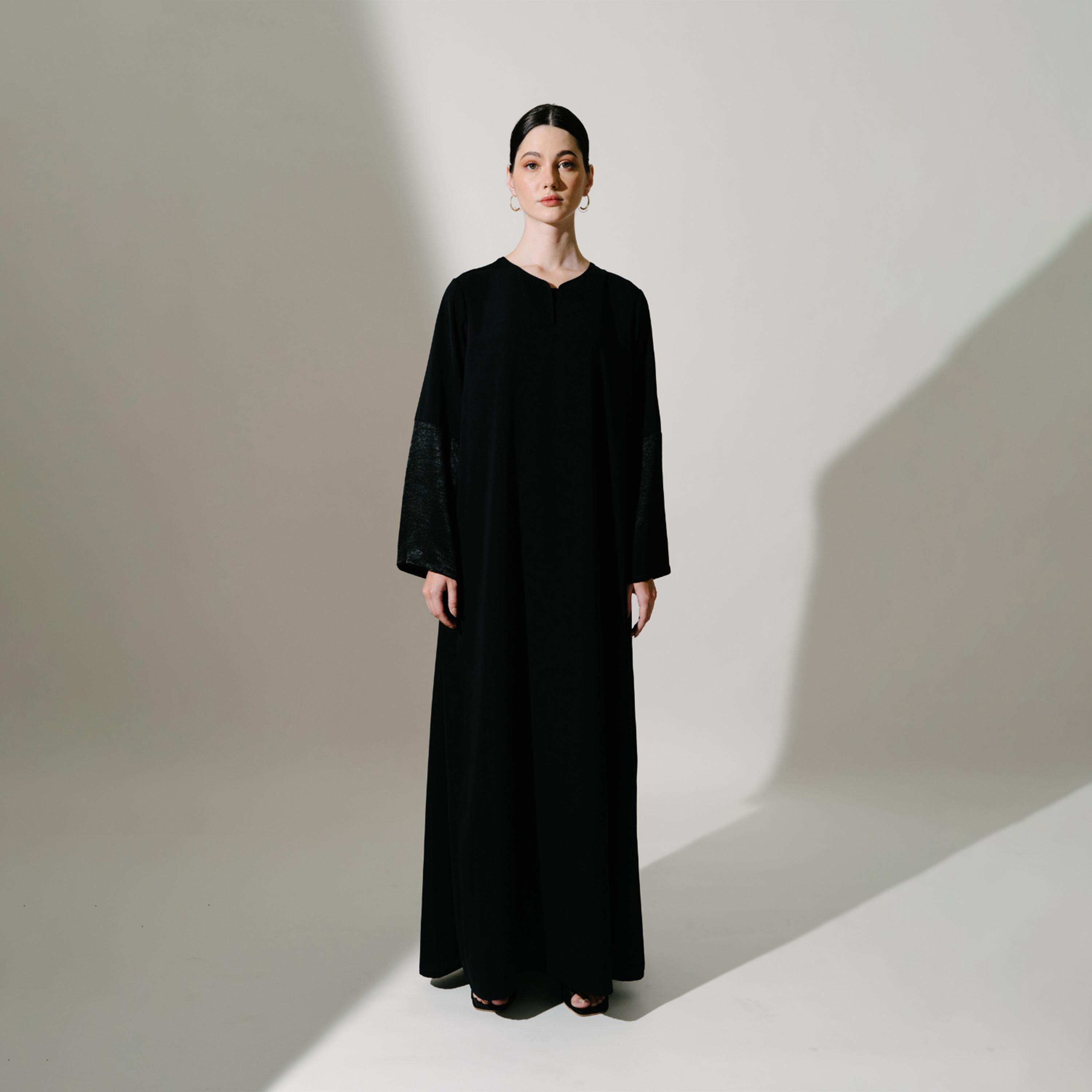 Hadiyath Al Madinah Black Dual Tone Sleeves Women's Abaya-women-arabicclothing-abayas-image-1