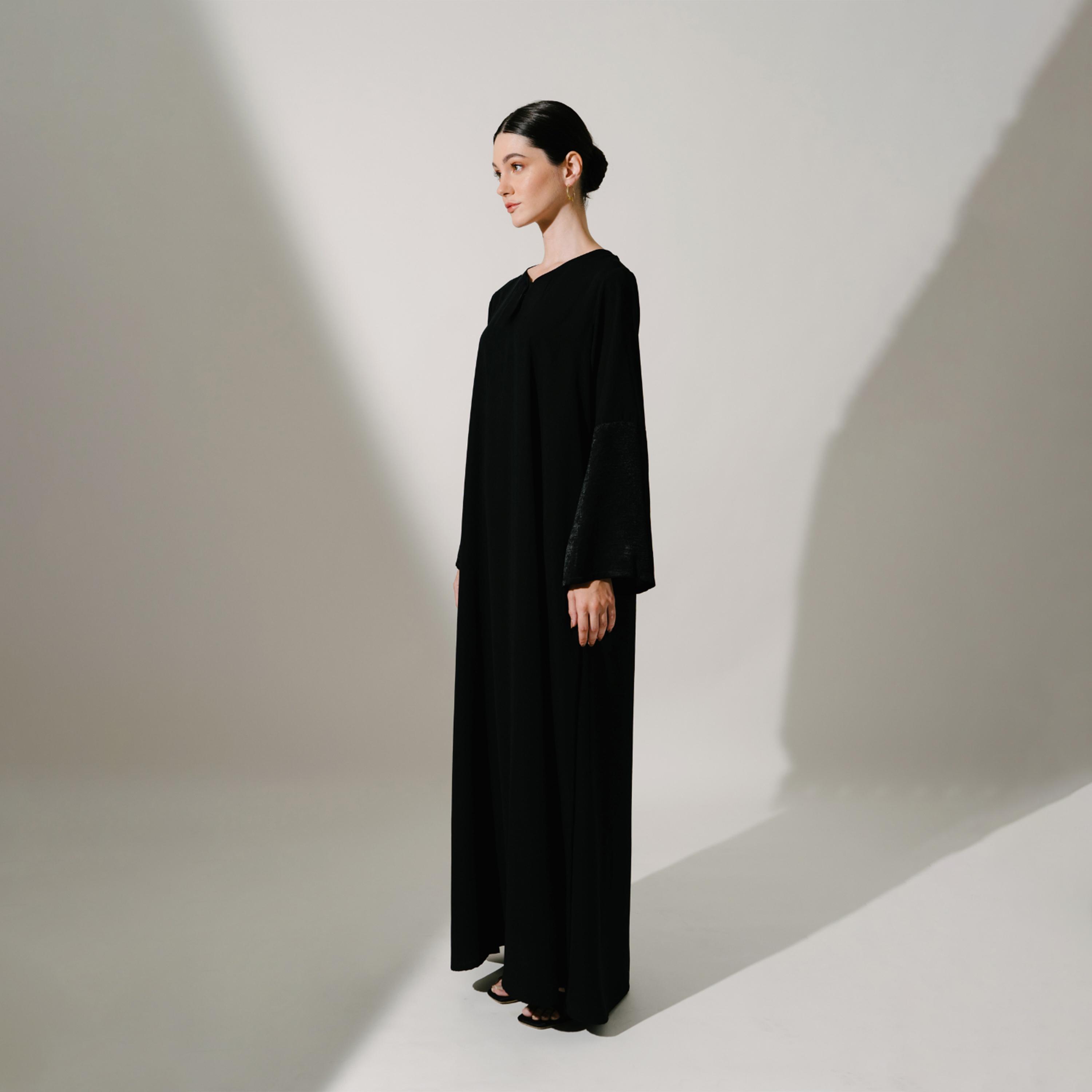 Hadiyath Al Madinah Black Dual Tone Sleeves Women's Abaya-women-arabicclothing-abayas-image-3