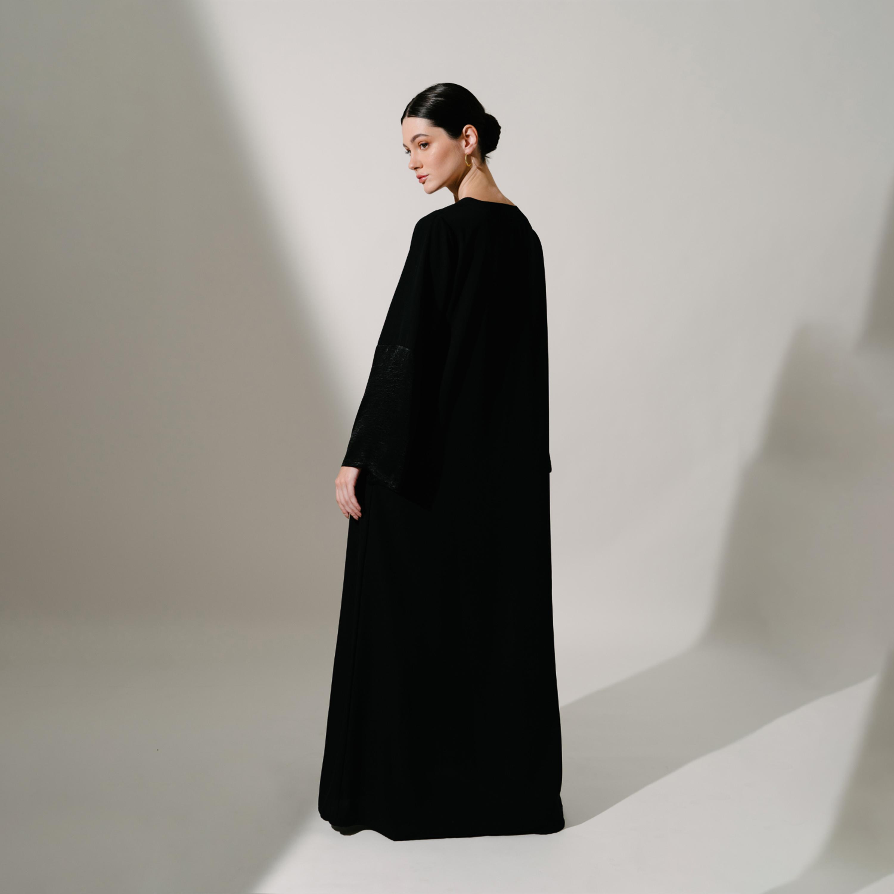 Hadiyath Al Madinah Black Dual Tone Sleeves Women's Abaya-women-arabicclothing-abayas-image-4