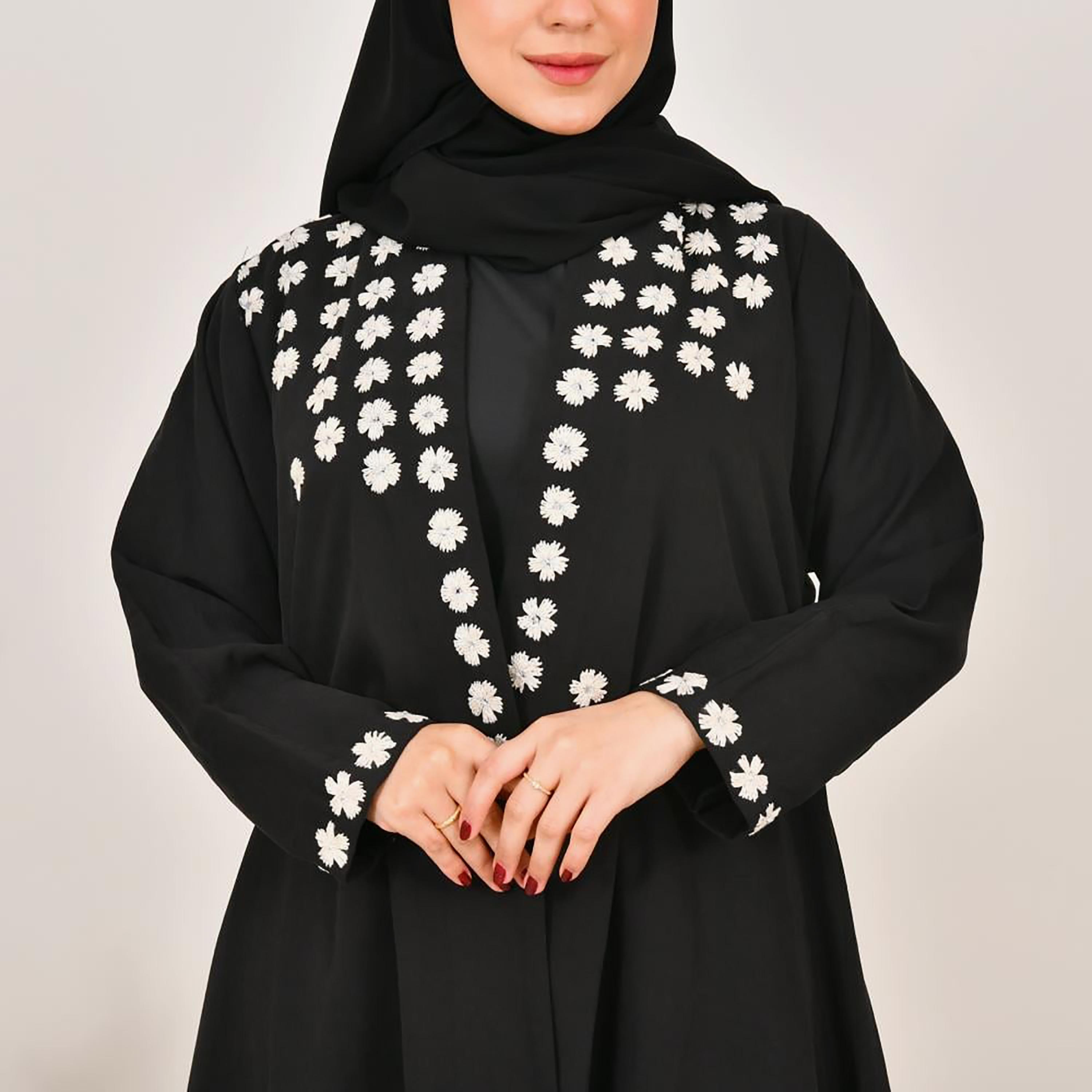Lamha Floral Embroidered Linen Women's Abaya with Hijab-women-arabicclothing-abayas-image-3