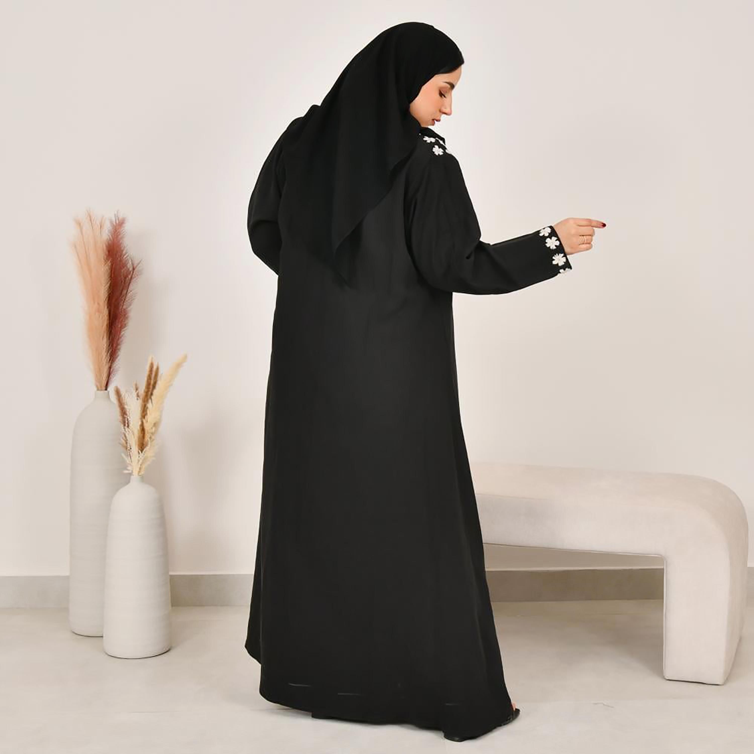 Lamha Floral Embroidered Linen Women's Abaya with Hijab-women-arabicclothing-abayas-image-5