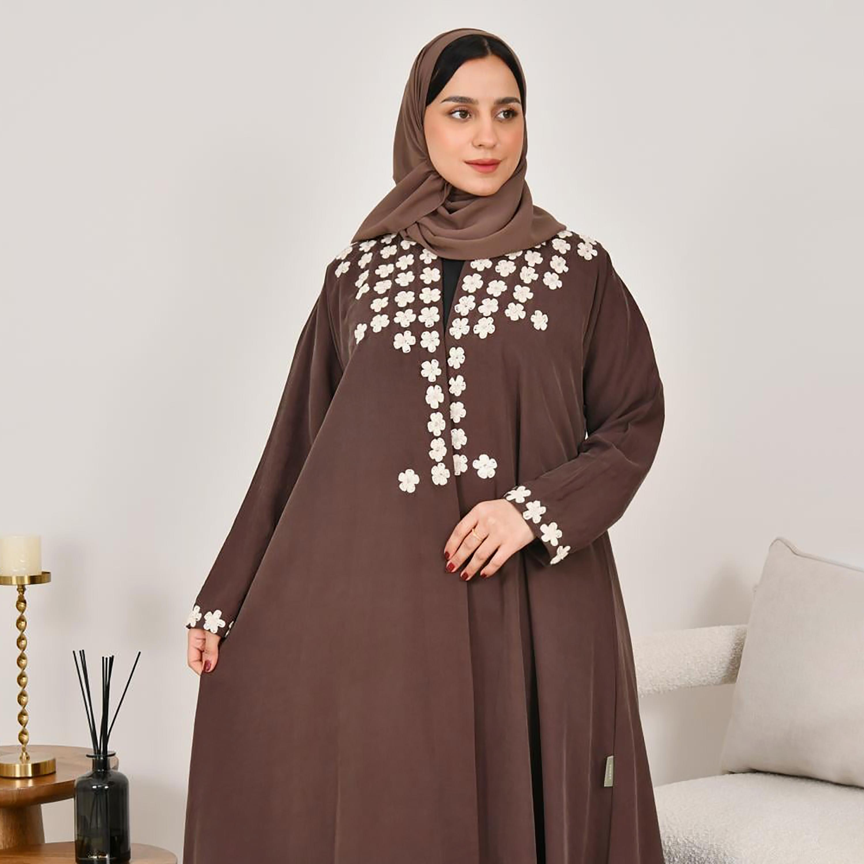 عباية نسائية من الكتان مطرزة بالورود مع حجاب من لمحة-women-arabicclothing-abayas-image-3