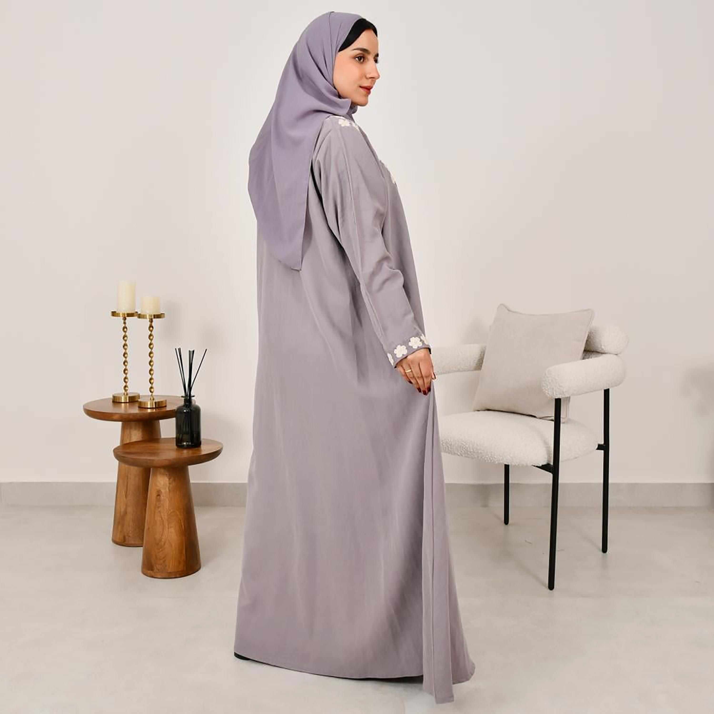 عباية نسائية من الكتان مطرزة بالورود مع حجاب من لمحة-women-arabicclothing-abayas-image-5