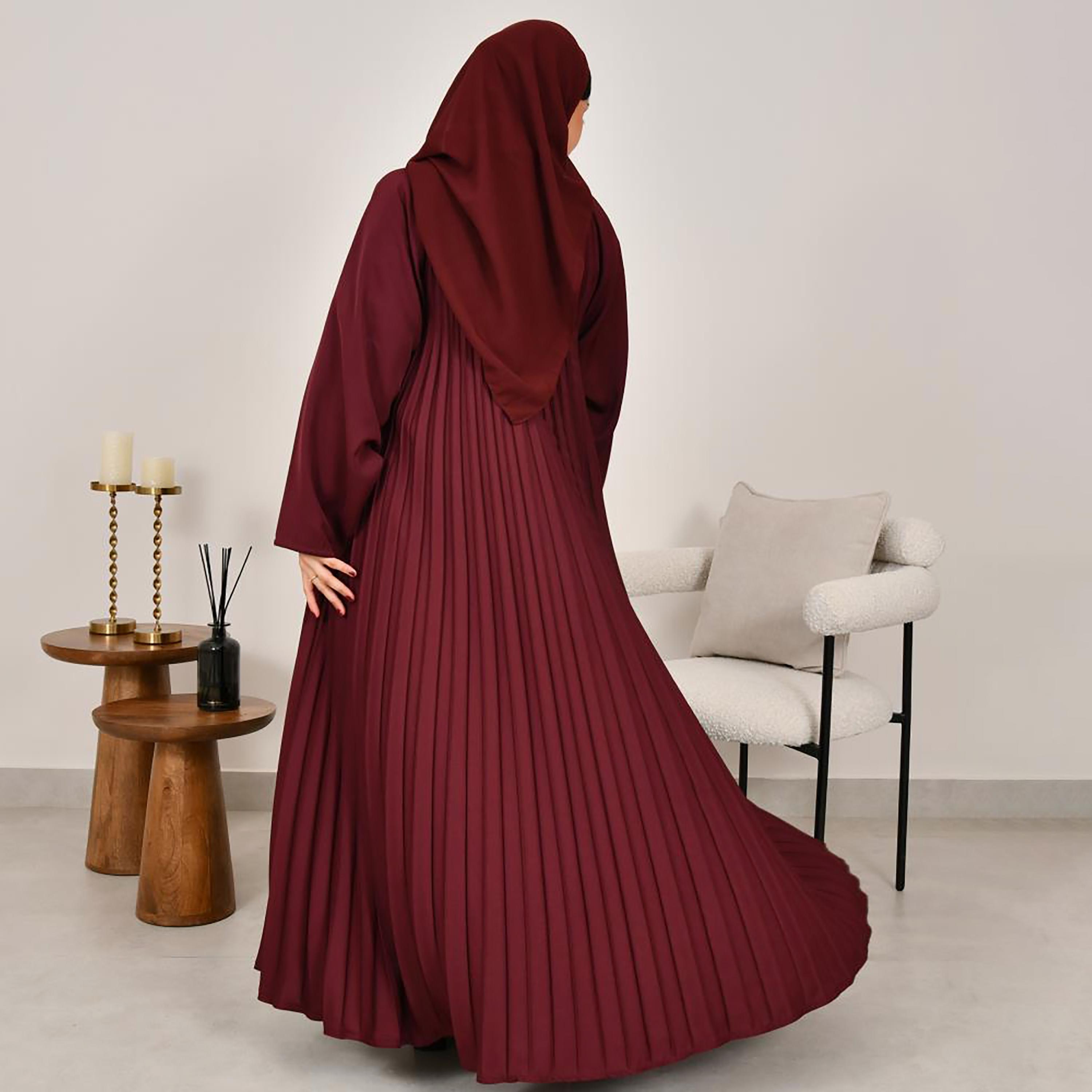 عباية نسائية من الكتان باللون العنابي مع حجاب من لمحة-women-arabicclothing-abayas-image-5