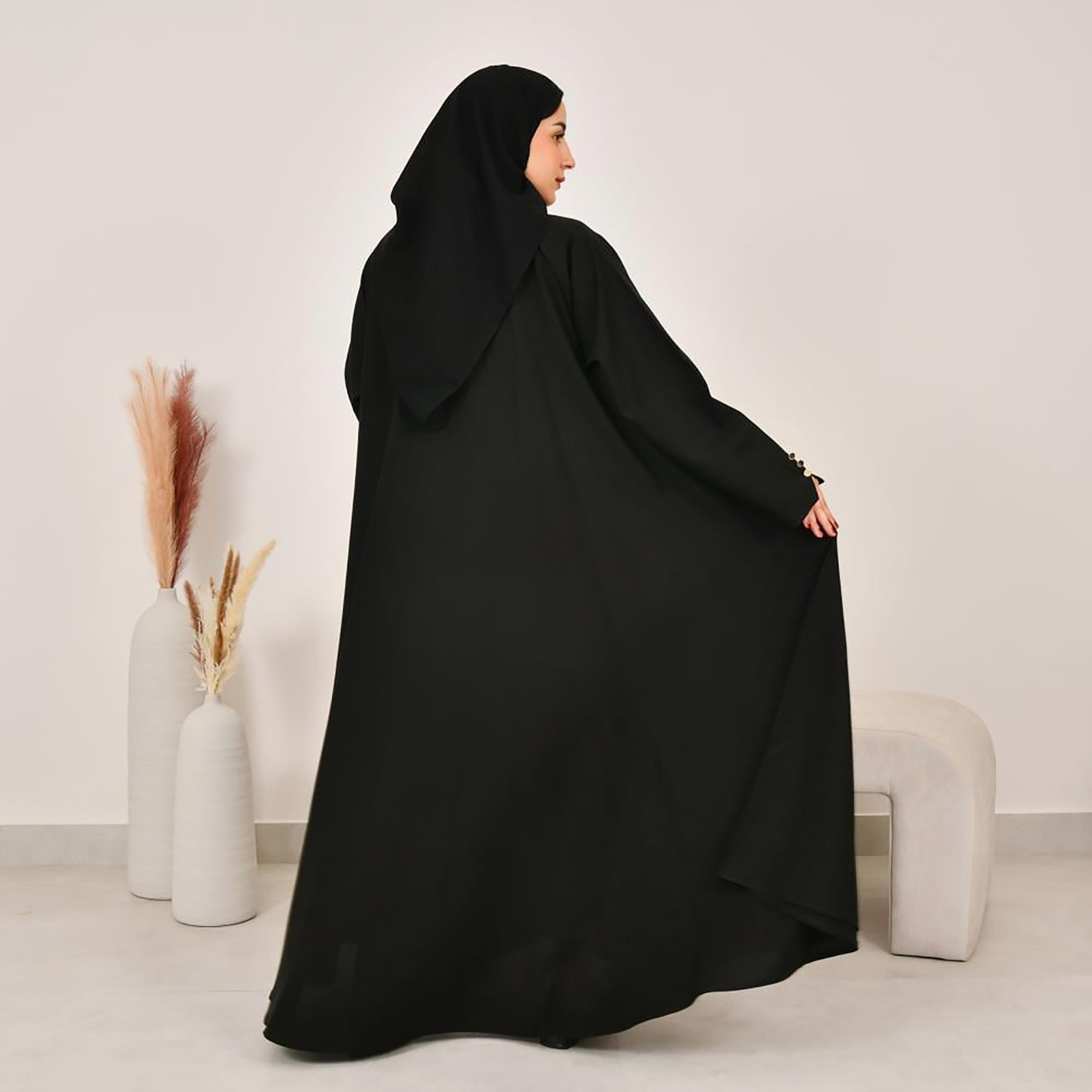 عباية نسائية من الكتان الأسود بفتحة صدر مع حجاب من لمحة-women-arabicclothing-abayas-image-6