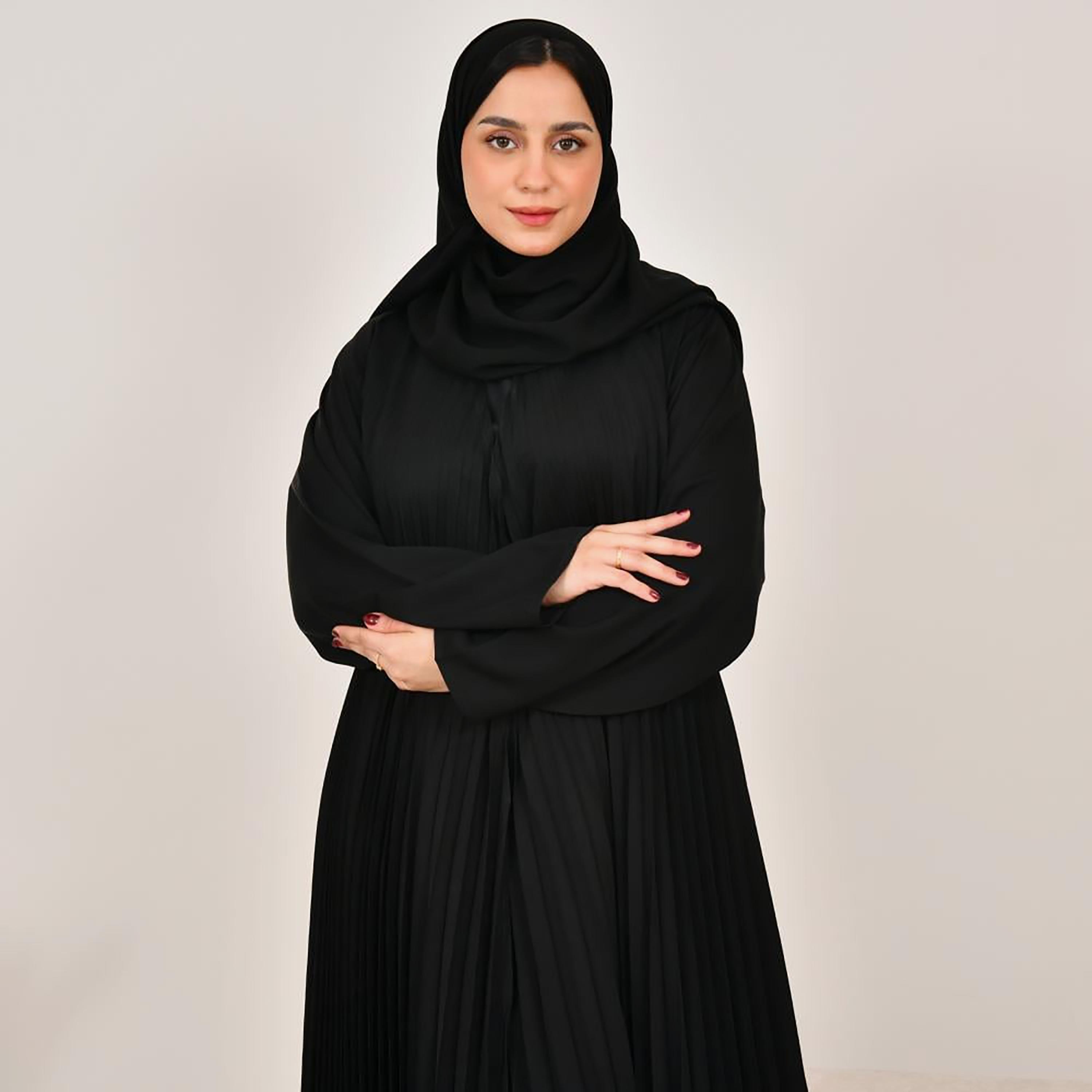 Lamha Black Pleated Linen Women's Abaya with Hijab-women-arabicclothing-prayerclothing-image-3